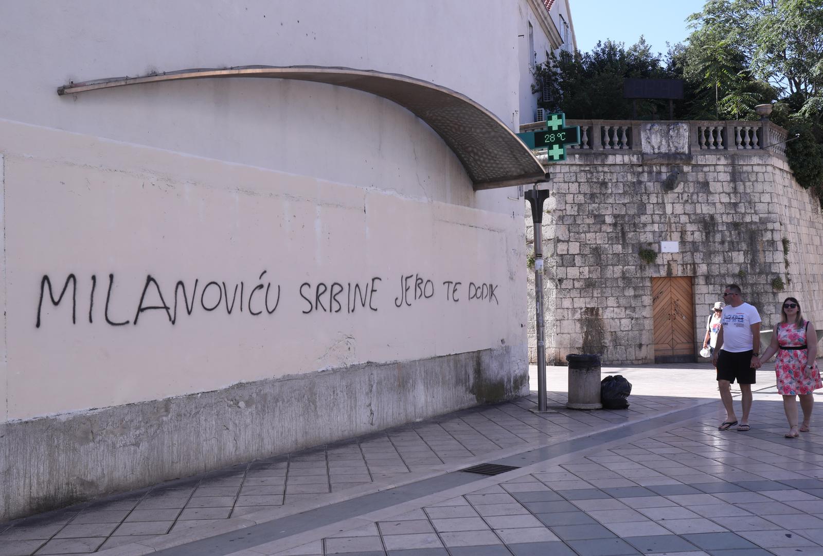 01.08.2023., Split - Grafit posvecen predsjedniku RH Zoranu Milanovicu osvanuo u Marmontovoj ulici. Photo: Ivo Cagalj/PIXSELL