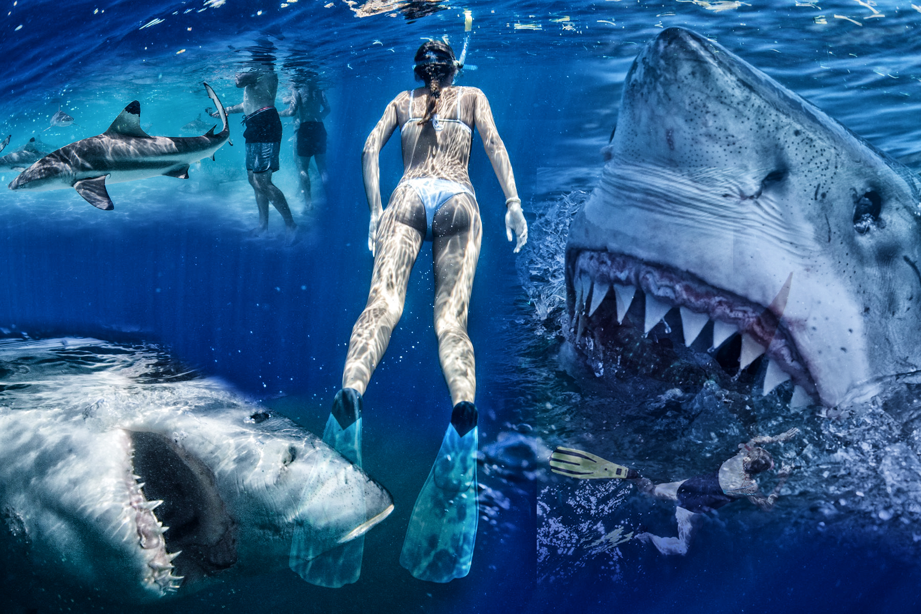 Tourist snorkelling with a whale shark (Rhincodon typus) in Honda Bay, Palawan, The Philippines, Southeast Asia