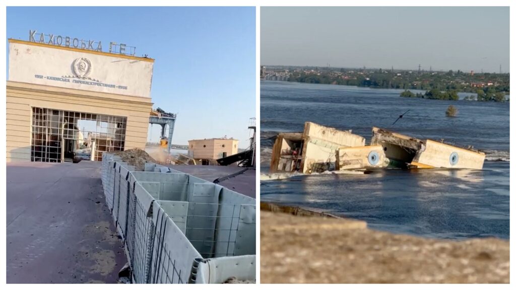 Damaged buildings are seen as the Nova Kakhovka dam was breached in Kherson region, Ukraine June 6, 2023 in this screen grab taken from a video obtained by Reuters/via REUTERS    THIS IMAGE HAS BEEN SUPPLIED BY A THIRD PARTY. NO RESALES. NO ARCHIVES.
