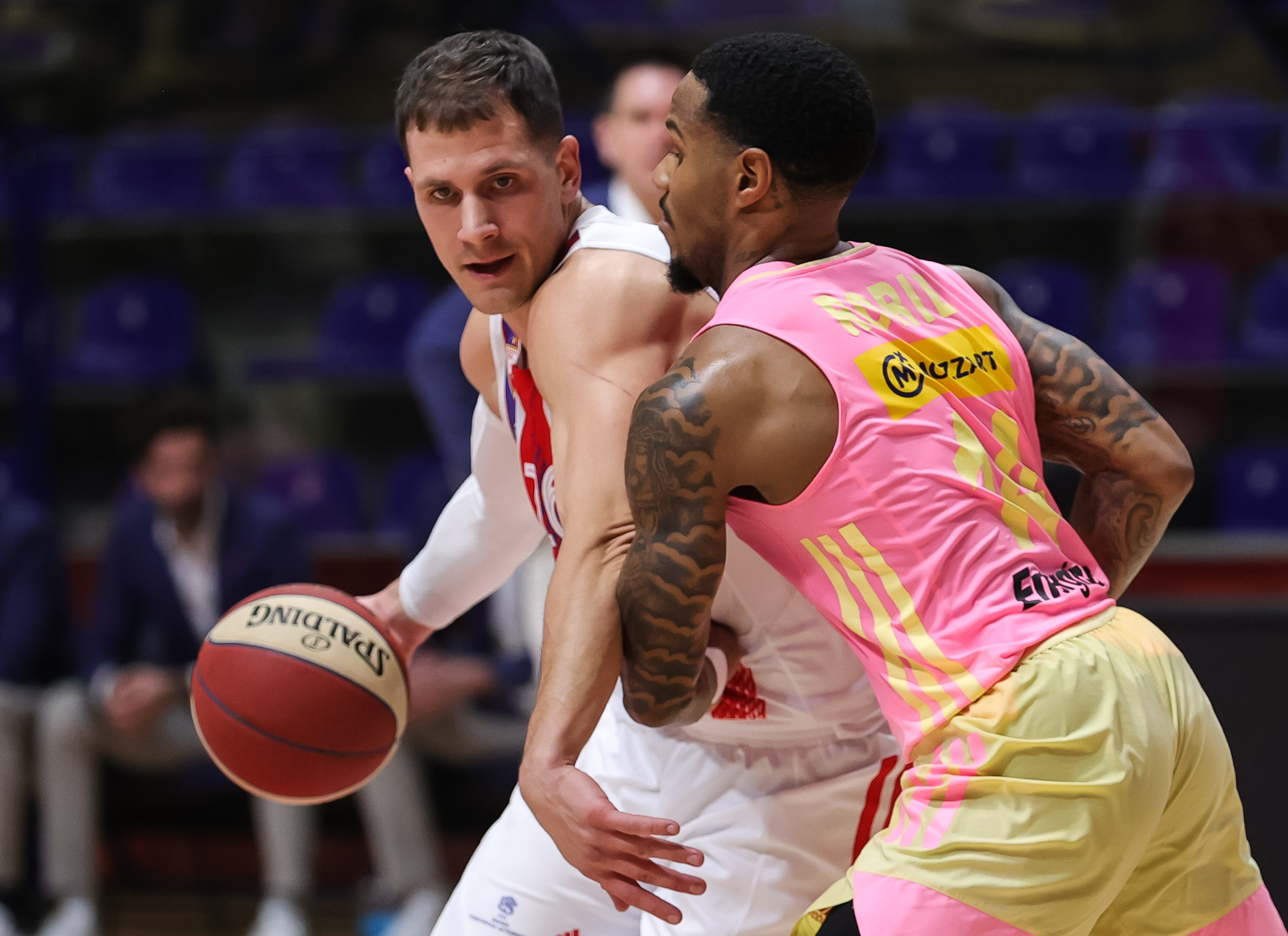 Nemanja Nedovic (L) and Ahmaad Rorie during the 2022/2023 Aba League match between Crvena Zvezda mts Belgrade and Mega at Aleksandar Nikolic Hall on December 17, 2022 in Belgrade, Serbia. (Photo by Srdjan Stevanovic/Starsport.rs ©)