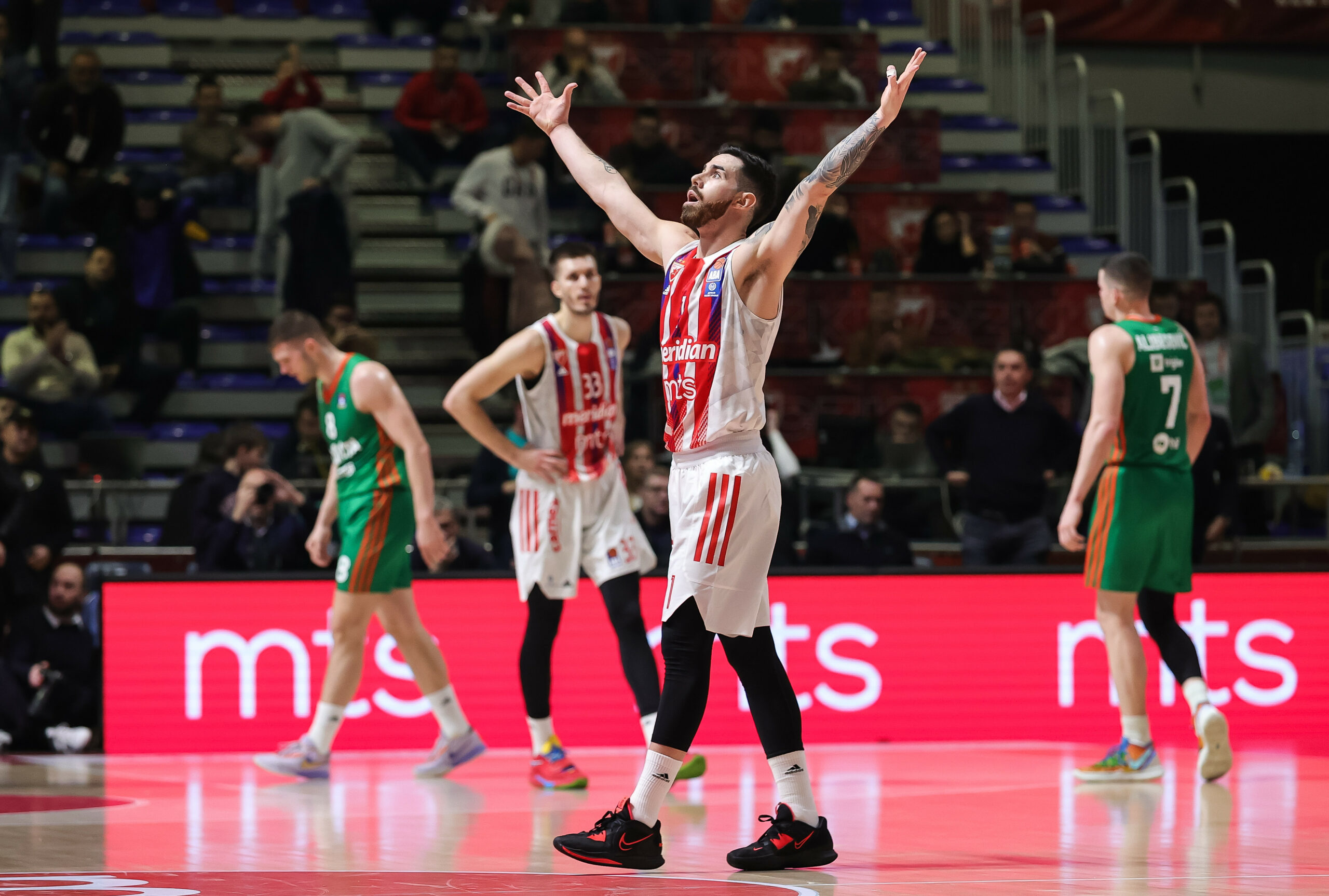 during the 2022/2023 Aba League match between Crvena Zvezda mts Belgrade and Cedevita Olimpija at Aleksandar Nikolic Hall on January 23, 2023 in Belgrade, Serbia. (Photo by Srdjan Stevanovic/Starsport.rs ©)