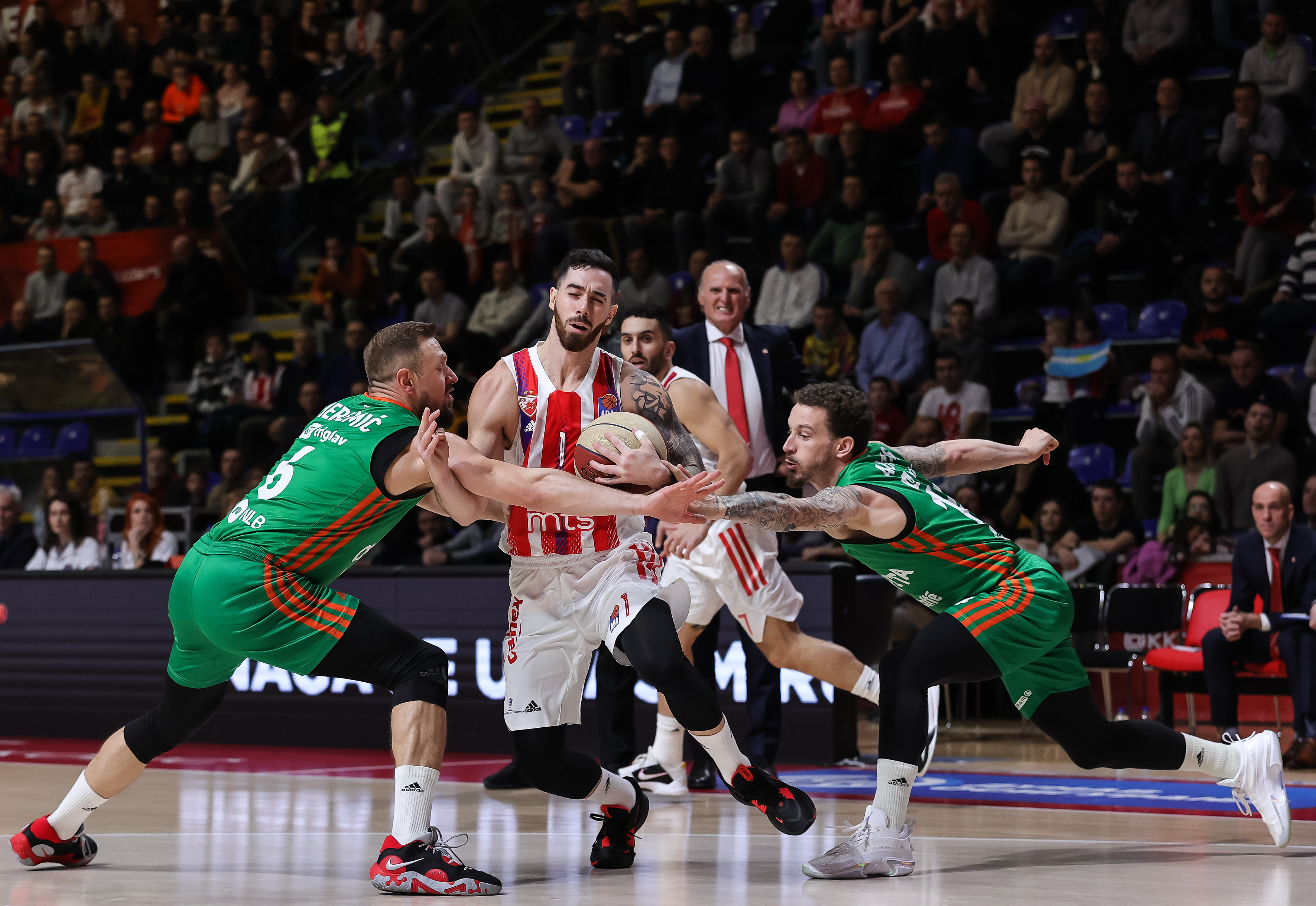 during the 2022/2023 Aba League match between Crvena Zvezda mts Belgrade and Cedevita Olimpija at Aleksandar Nikolic Hall on January 23, 2023 in Belgrade, Serbia. (Photo by Srdjan Stevanovic/Starsport.rs ©)