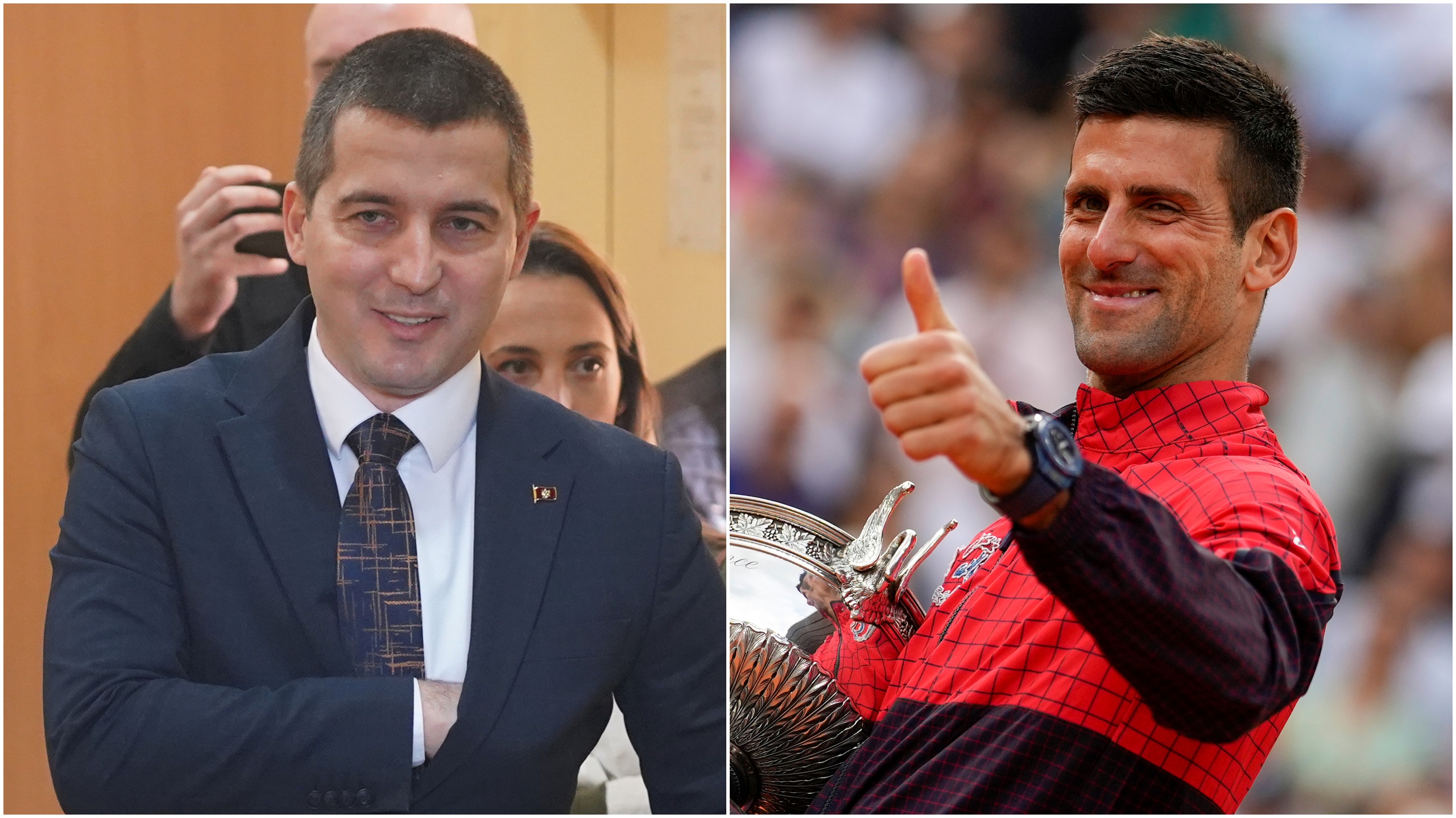 Aleksa Bečić i Novak Đoković, kombo Foto: Antonio Ahel/ATAImages/ TANJUG/AP Photo/Thibault Camus