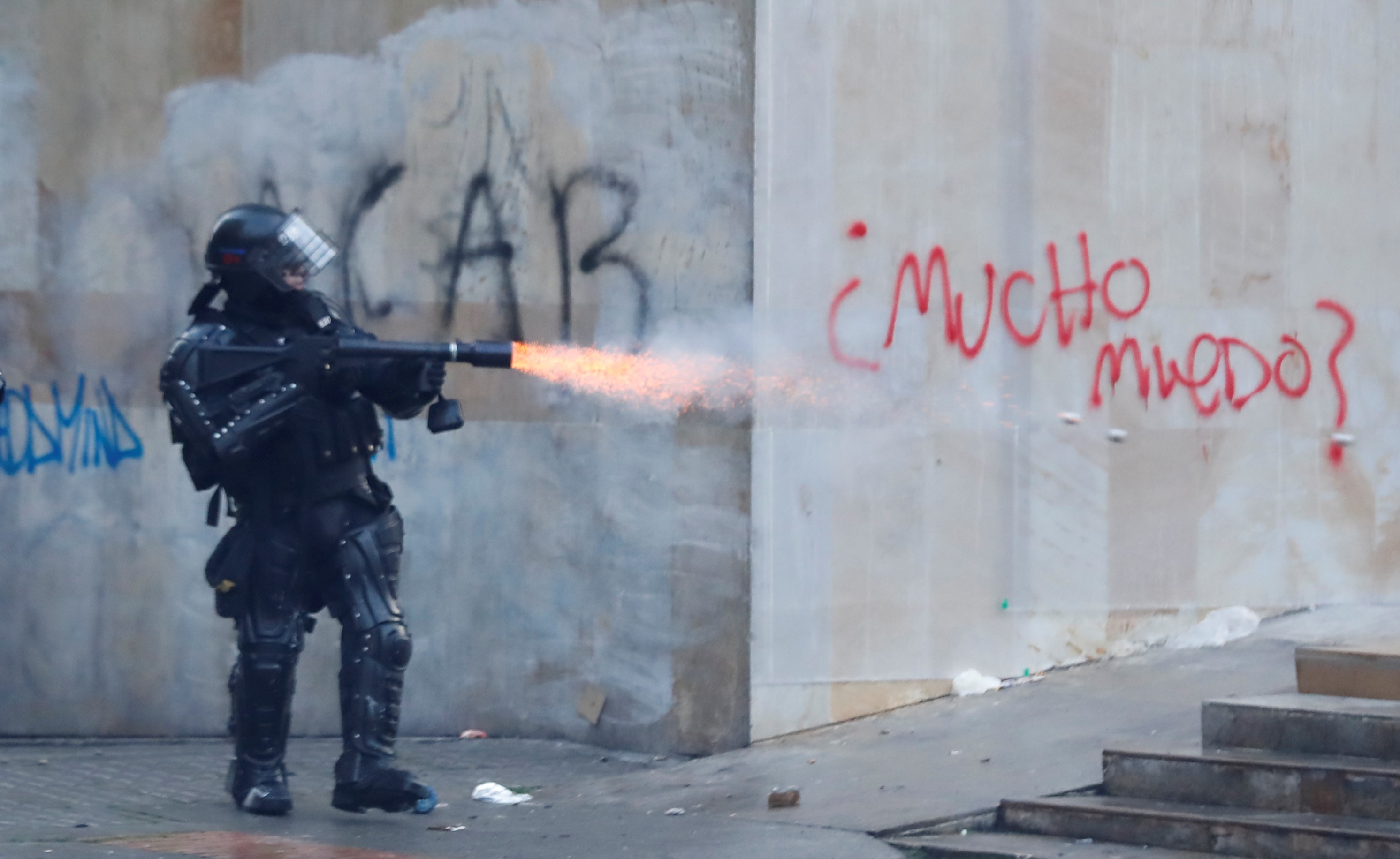 Clashes in the Plaza de Bolivar in Bogota during National Strike