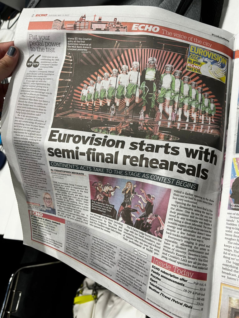 Liverpul 09.05.2023. Evrovizija, novine, naslovna strana, naslovne strane Foto: Pero Jovović/Nova.rs