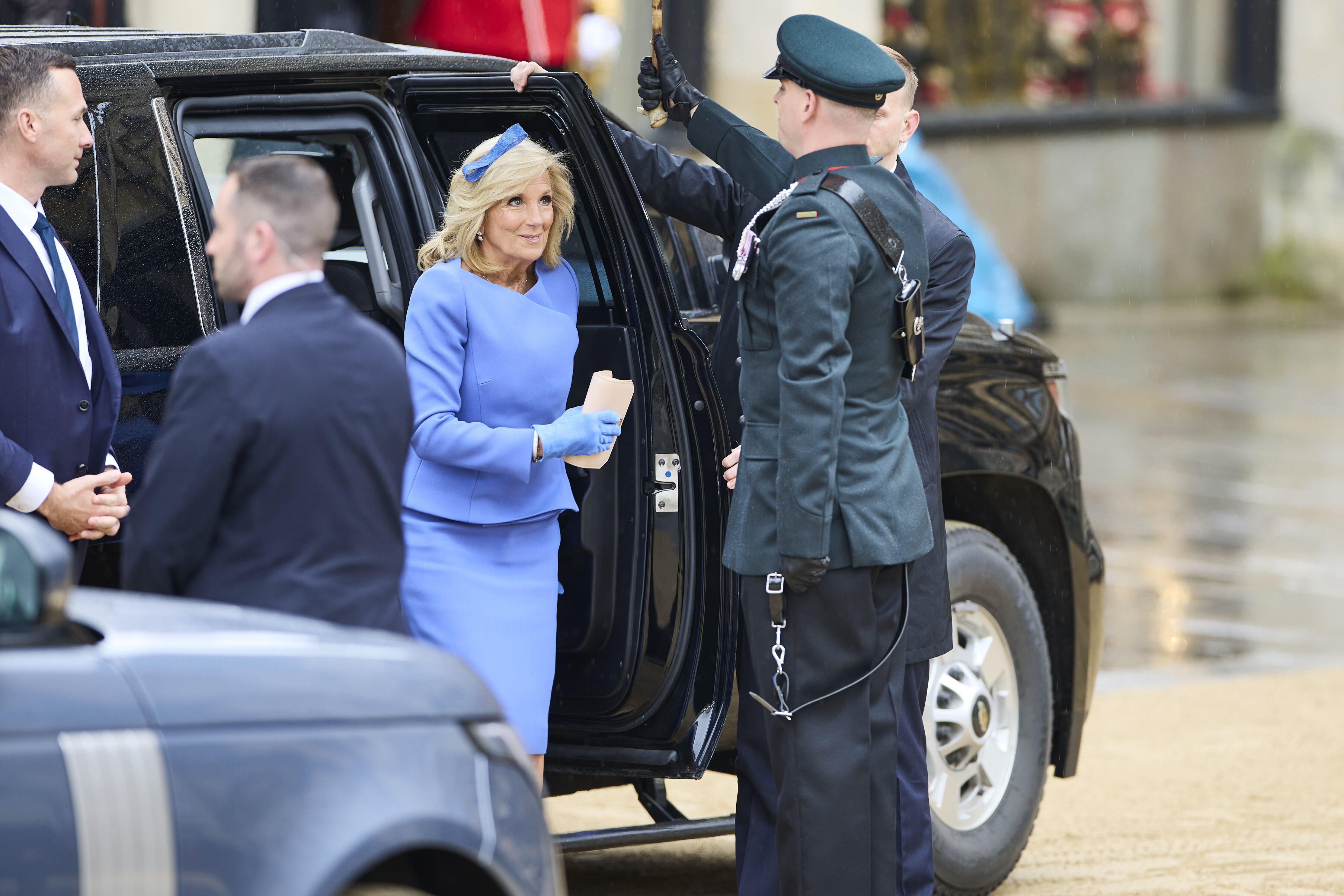 Jill Biden arrives at Westminster Abbey for the coronation of King Charles III in London, Saturday, May 6, 2023. (David Levene/Pool Photo via AP)