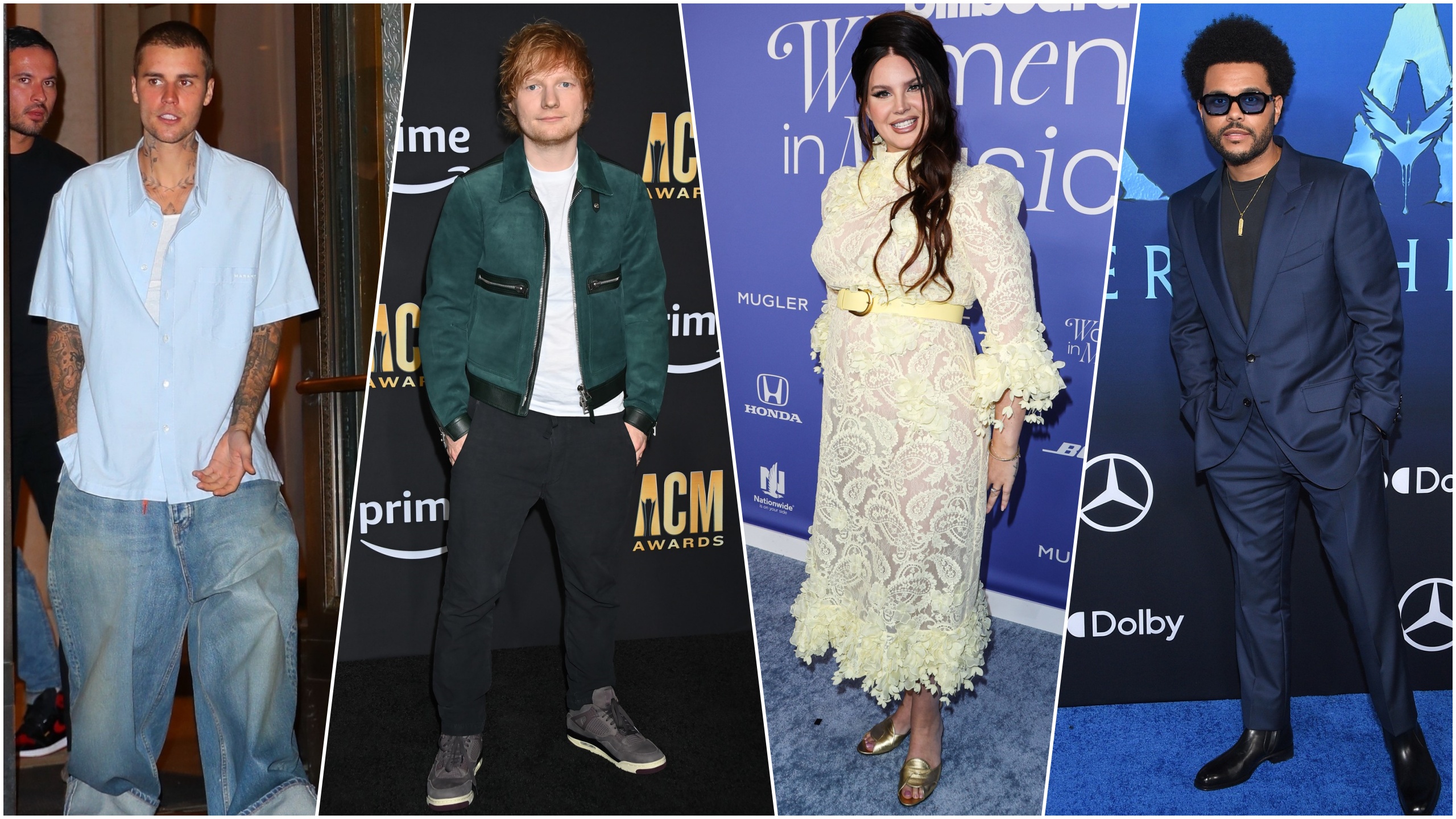 Džastin Biber, Ed Širan, Lana del Rej, The Weeknd, kombo Foto: BlayzenPhotos / BACKGRID / Backgrid USA / Tammie Arroyo / AFF-USA.com / PA Images / Image Press Agency/NurPhoto / Shutterstock Editorial / GoffPhotos.com / Goff Photos / Profimedia