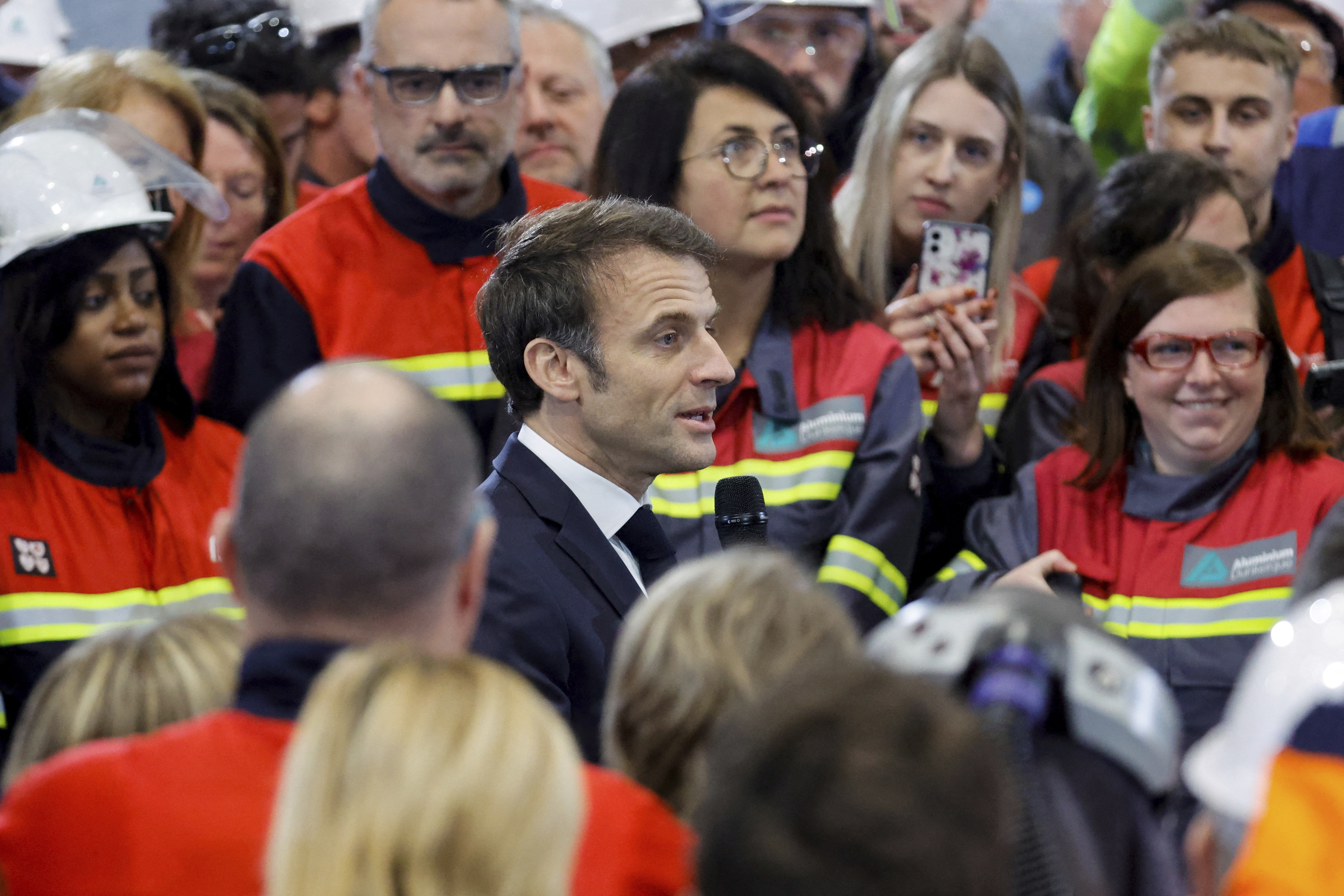 French President Macron visits the Aluminium Dunkerque factory in northern France