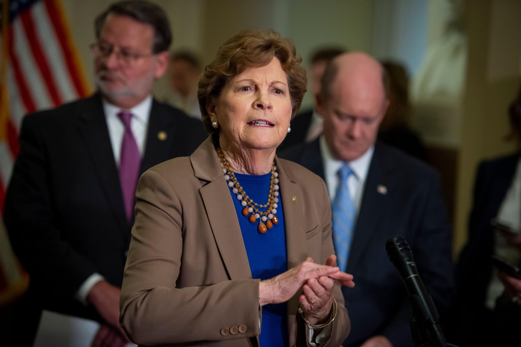 United States Senator Jeanne Shaheen (Democrat of New Hampshire) offers remarks on China Competitiveness Legislation during a press conference at the US Capitol in Washington, DC, Wednesday, May 3, 2023. Credit: Rod Lamkey/CNP /MediaPunch
