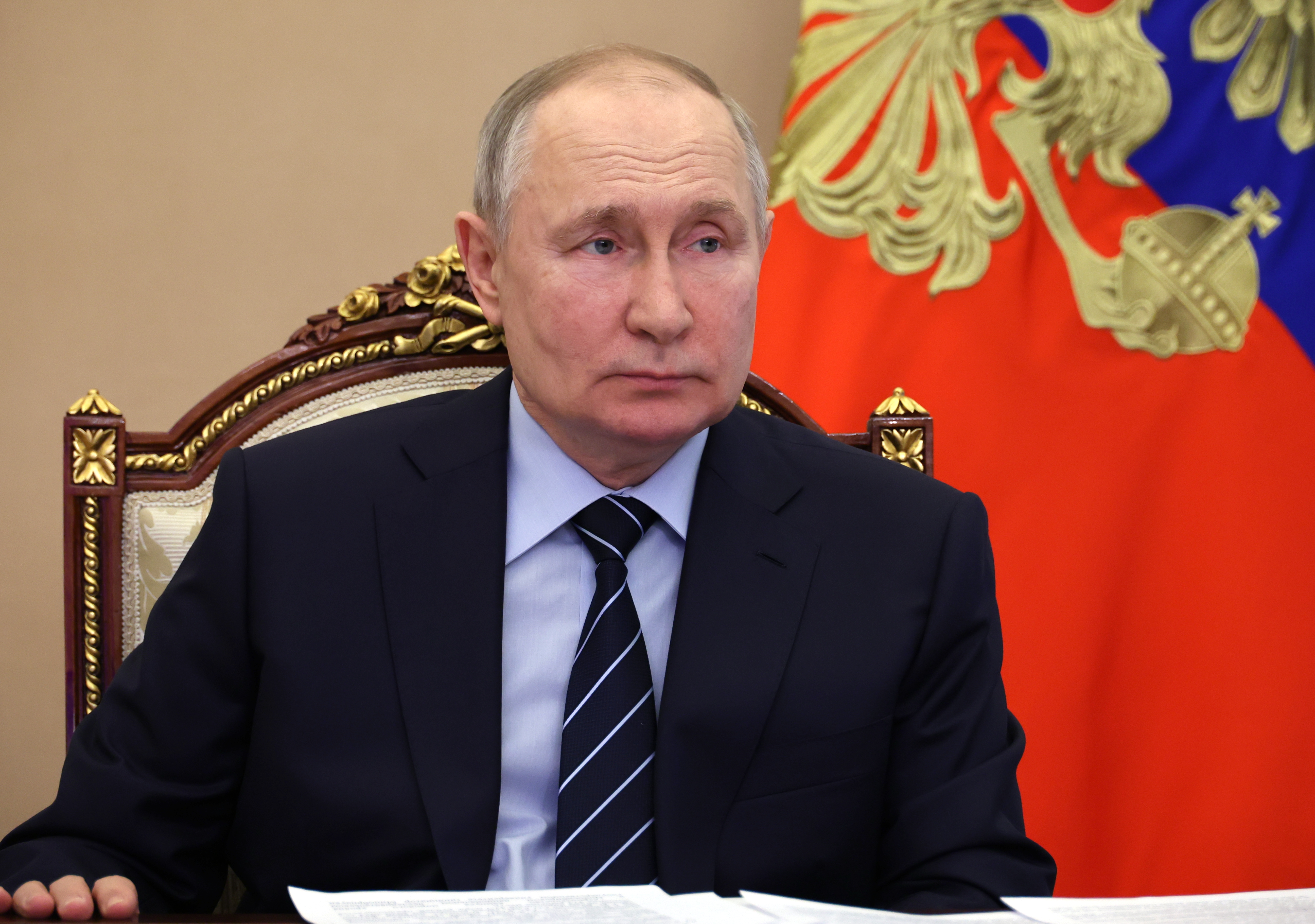 Russian President Putin in a video conference meeting