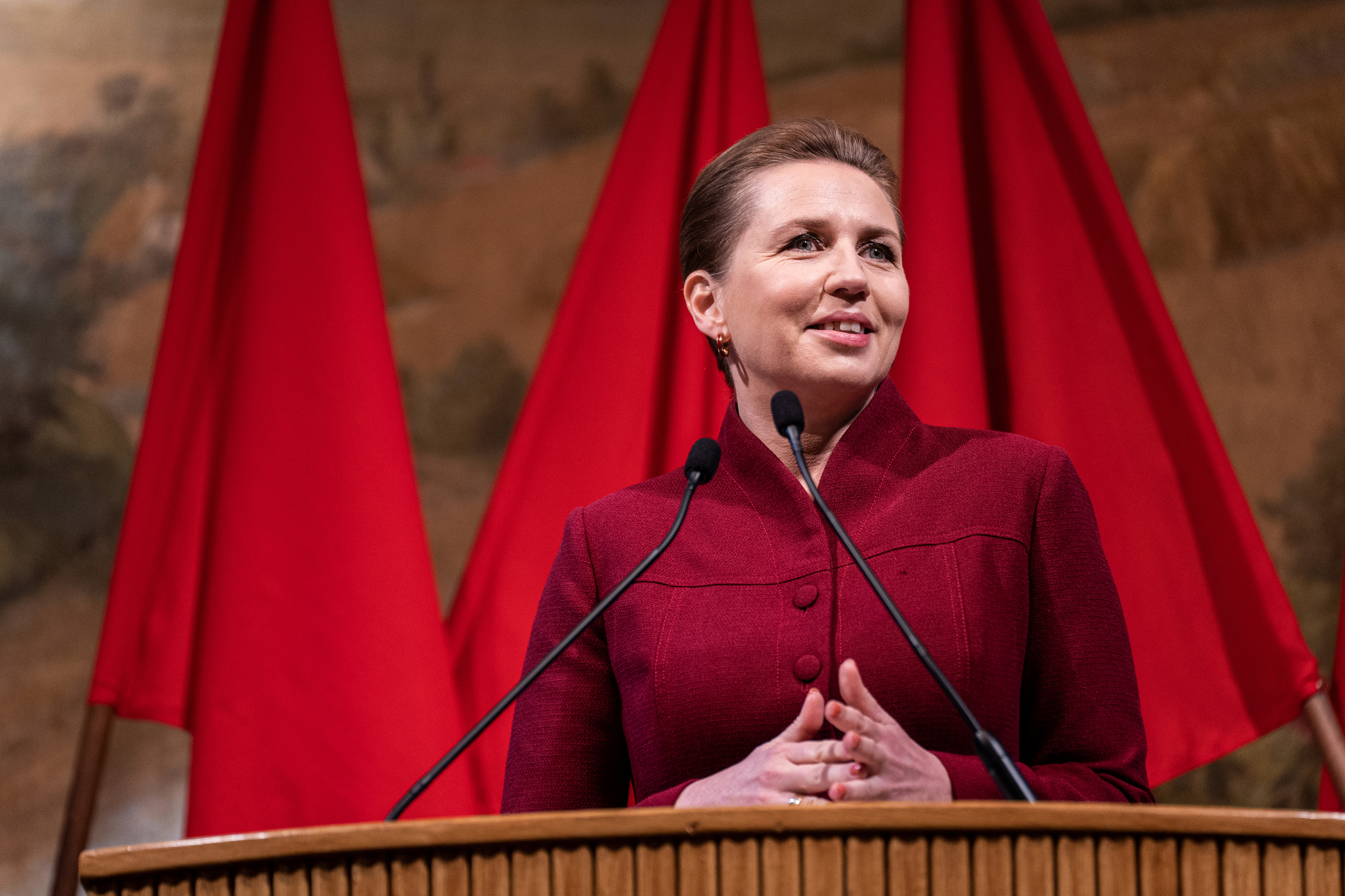 Denmark's Prime Minister Frederiksen delivers speech on May Day