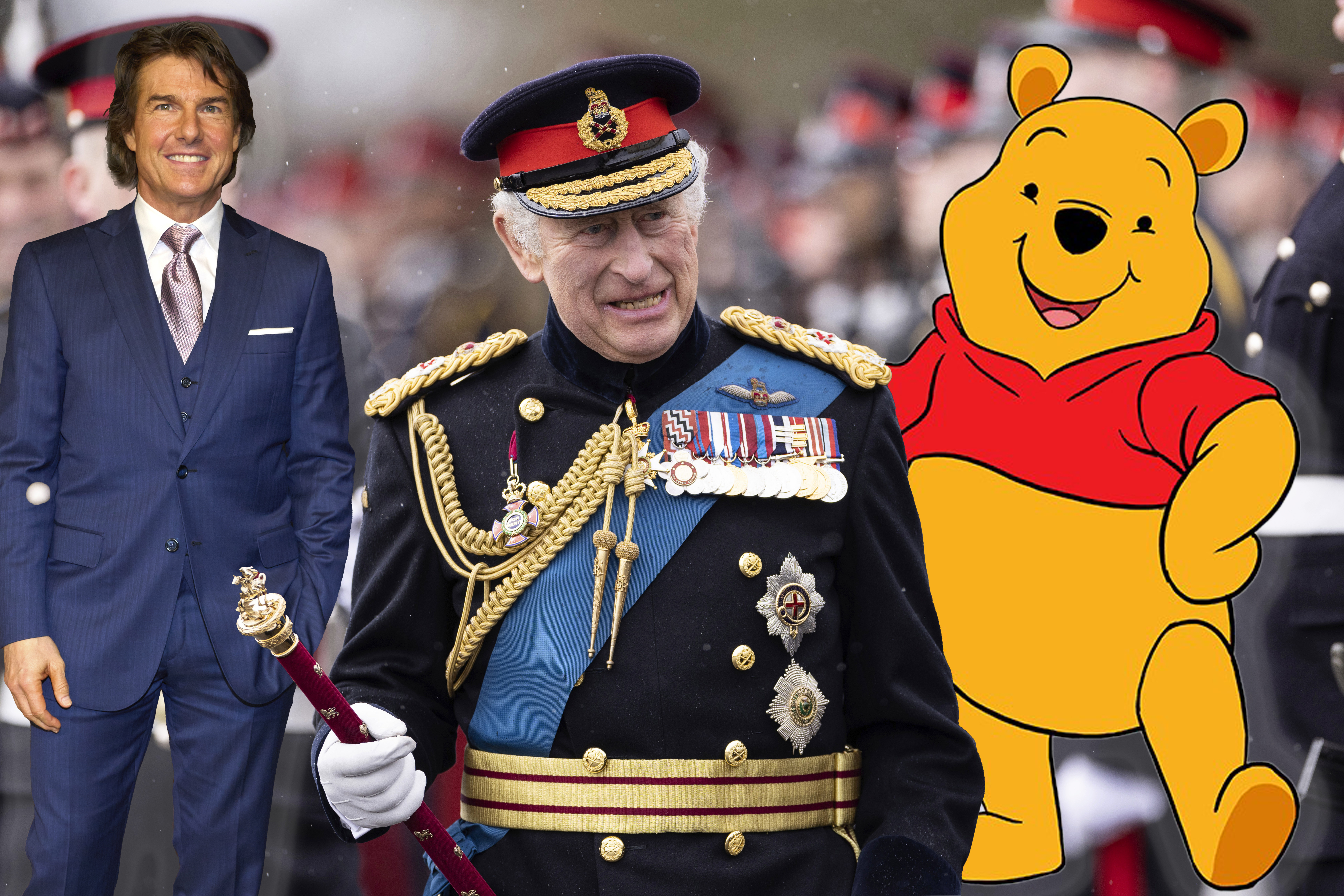 Britain's King Charles III inspects the 200th Royal Military Academy Sandhurst Sovereign's Parade and presents the new Colours and Sovereign's Banner to the receiving Ensigns in Camberley, England, Friday, April 14, 2023. (Dan Kitwood/Pool Photo via AP)