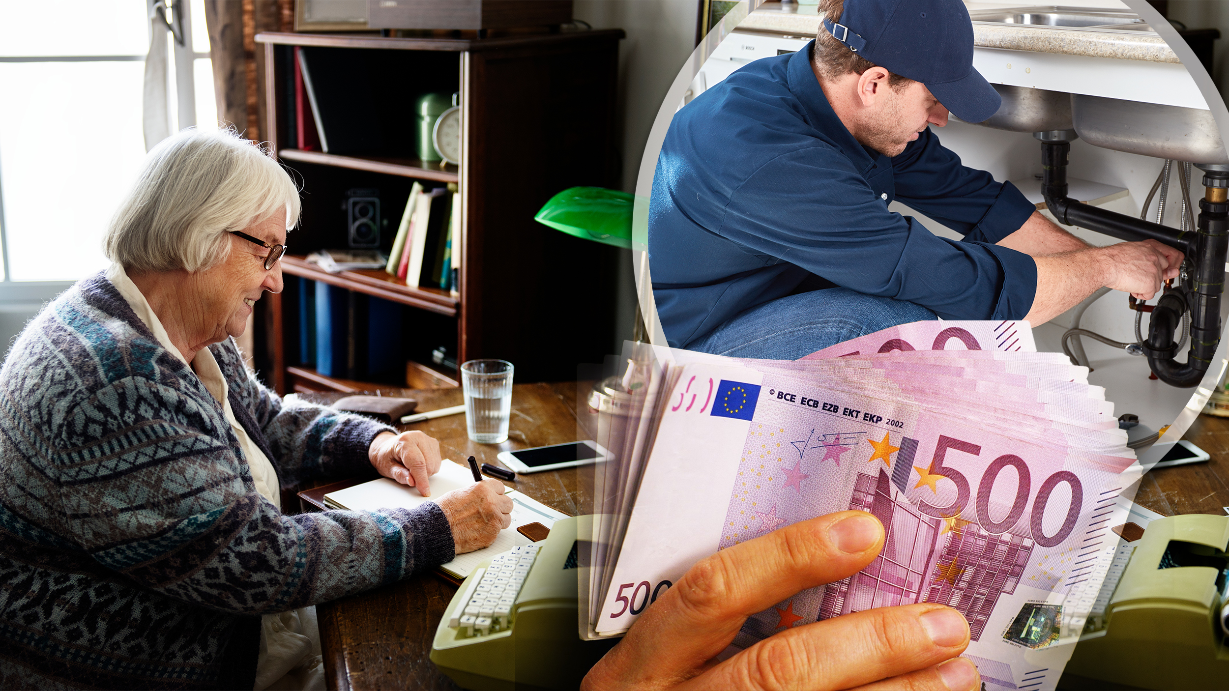 Baka, baba, starija žena, pise potpisuje, ugovor, pismo, racun, racunica, racuni, testament, imovina, vodoinstalater, bogadstvo , nasledstvo