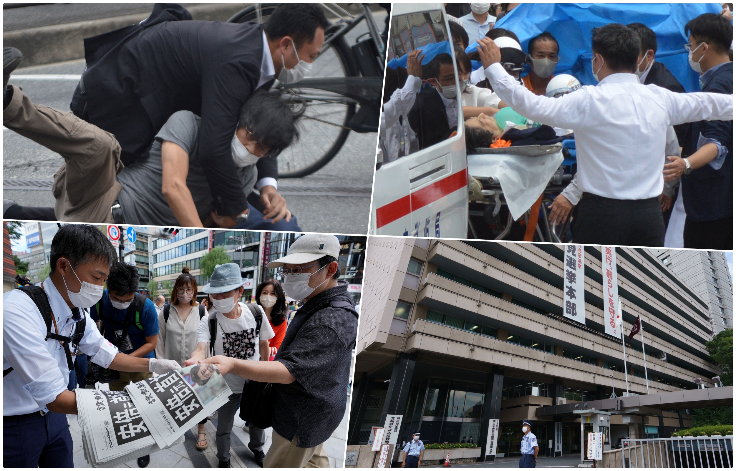 Šinzo Abe Former Japanese prime minister Shinzo Abe (C) is transported into an ambulance near Yamato Saidaiji Station after being shot in the city of Nara on July 8, 2022. Shinzo Abe