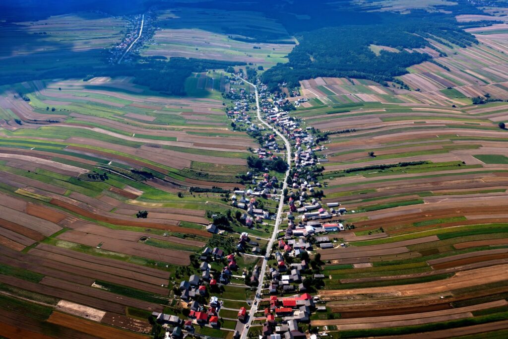 An aerial picture taken with a drone shows farmlands in Suloszowa village, southern Poland, 03 August 2022.,Image: 711775094, License: Rights-managed, Restrictions: POLAND OUT, Model Release: no, Credit line: Lukasz Gagulski / PAP / Profimedia