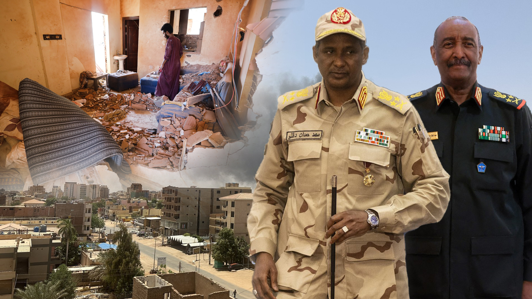 Mohamed Hamdan Dagal i Abdel Fataha al-Burhan, u pozadini rat u Sudanu, Sudan, rat, kombo