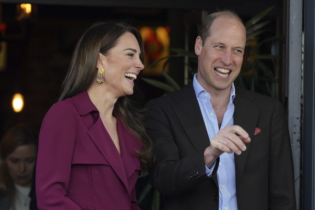 Britain's Kate, Princess of Wales, left, and Britain's Prince William leave after a visit to The Rectory, Birmingham, England, Thursday, April 20, 2023. (Jacob King, Pool Photo via AP)