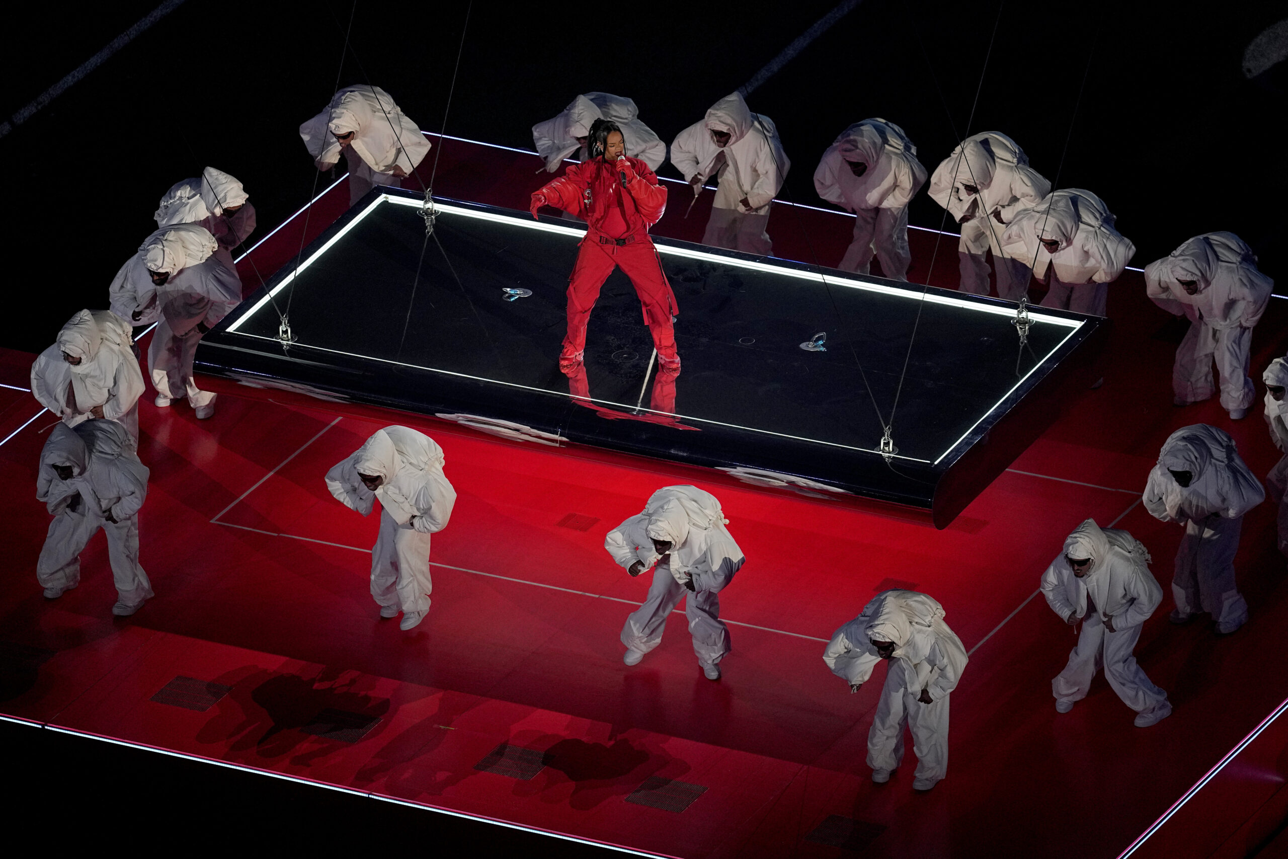 Rihanna performs during halftime of the NFL Super Bowl 57 football game between the Philadelphia Eagles and the Kansas City Chiefs, Sunday, Feb. 12, 2023, in Glendale, Ariz. (AP Photo/David J. Phillip)