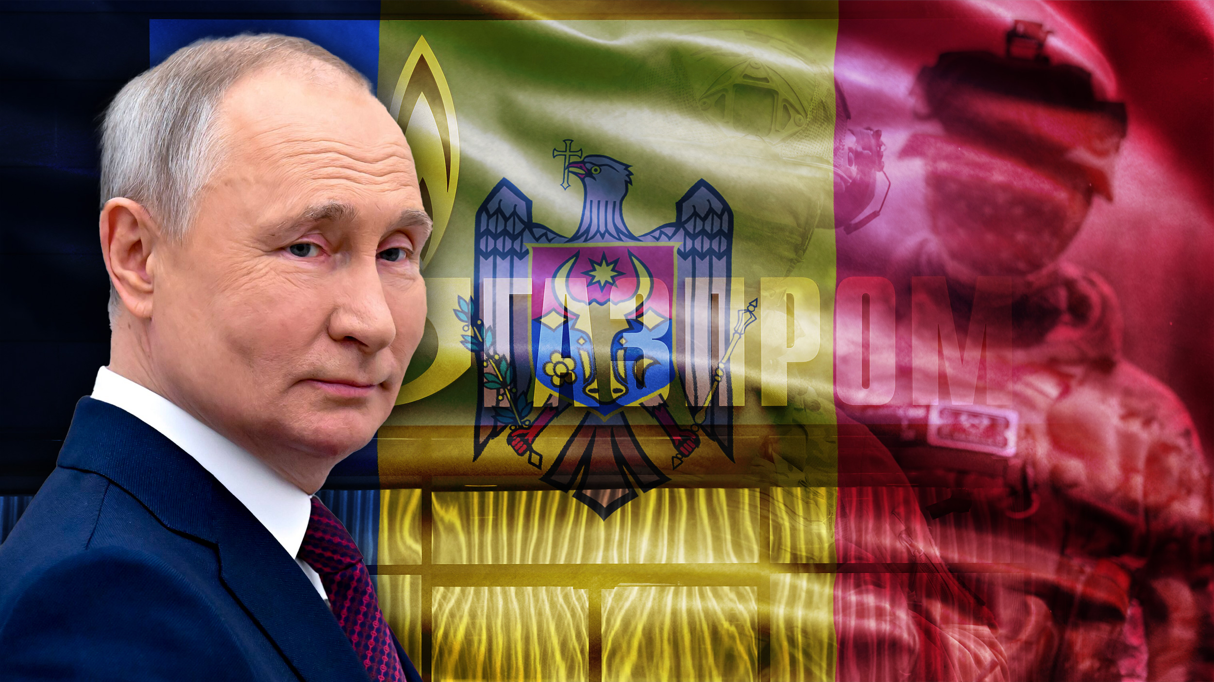 Putin, Gasprom, Moldavska zastava, ruski vojnici