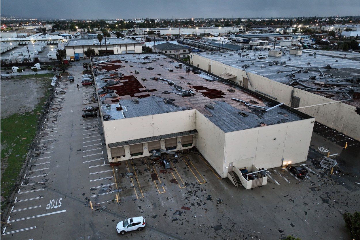 Tornado damage to a building, Wednesday, Mar. 22, 2023, in Montebello, Calif.,Image: 764592713, License: Rights-managed, Restrictions: , Model Release: no, Credit line: Image of Sport / Newscom / Profimedia