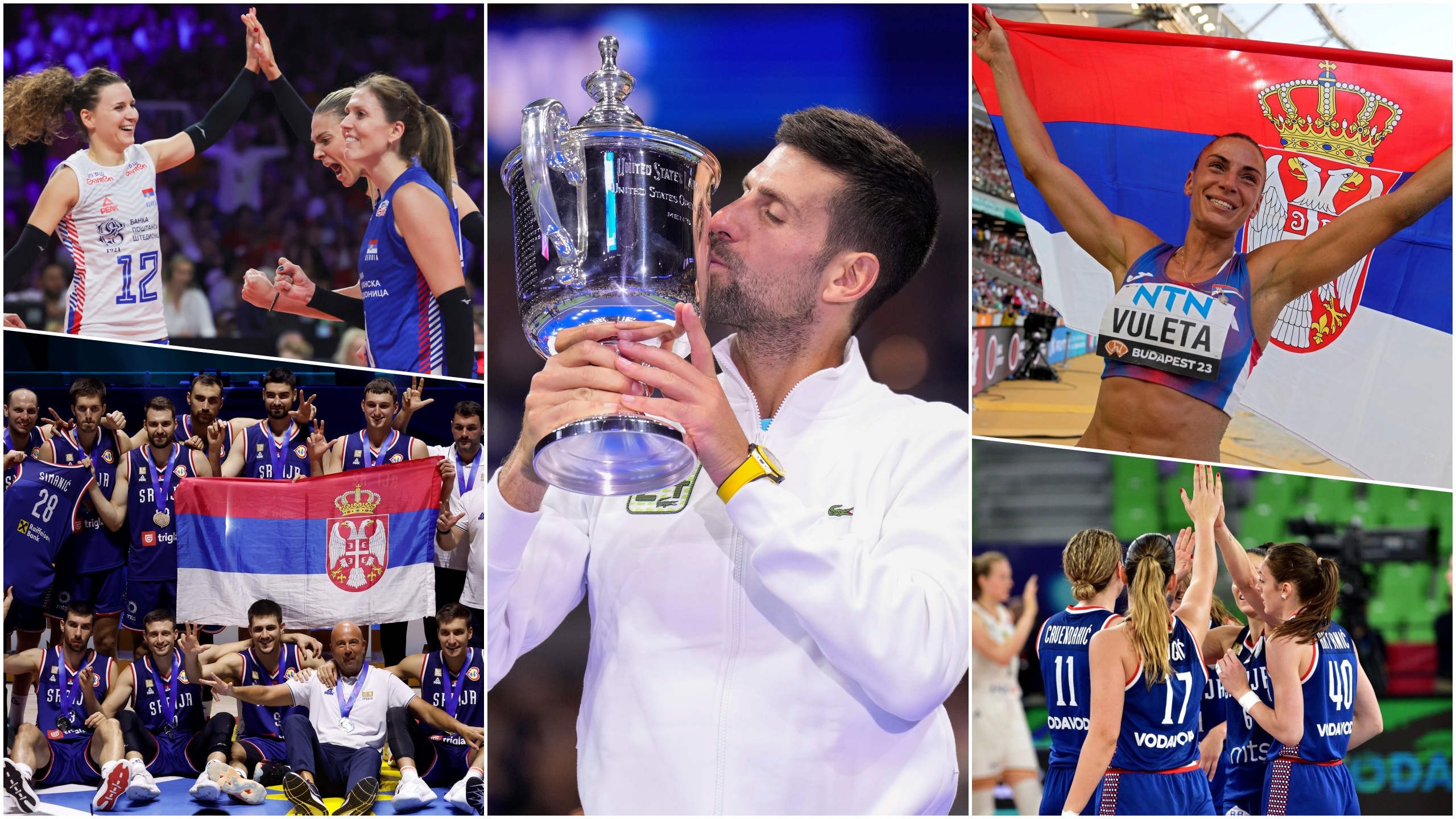 Odbojkašice, košarkašice, Ivana Vuleta, Novak Đoković, košarkaši, Srbija, reprezentacija, kombo Foto: TANJUG/AP Photo/Manu Fernandez/Matthias Schrader/Igor Kupljenik/MI-PRESS / Shutterstock Editorial / Profimedia/EPA-EFE/OLIVIER MATTHYS/ROLEX DELA PENA