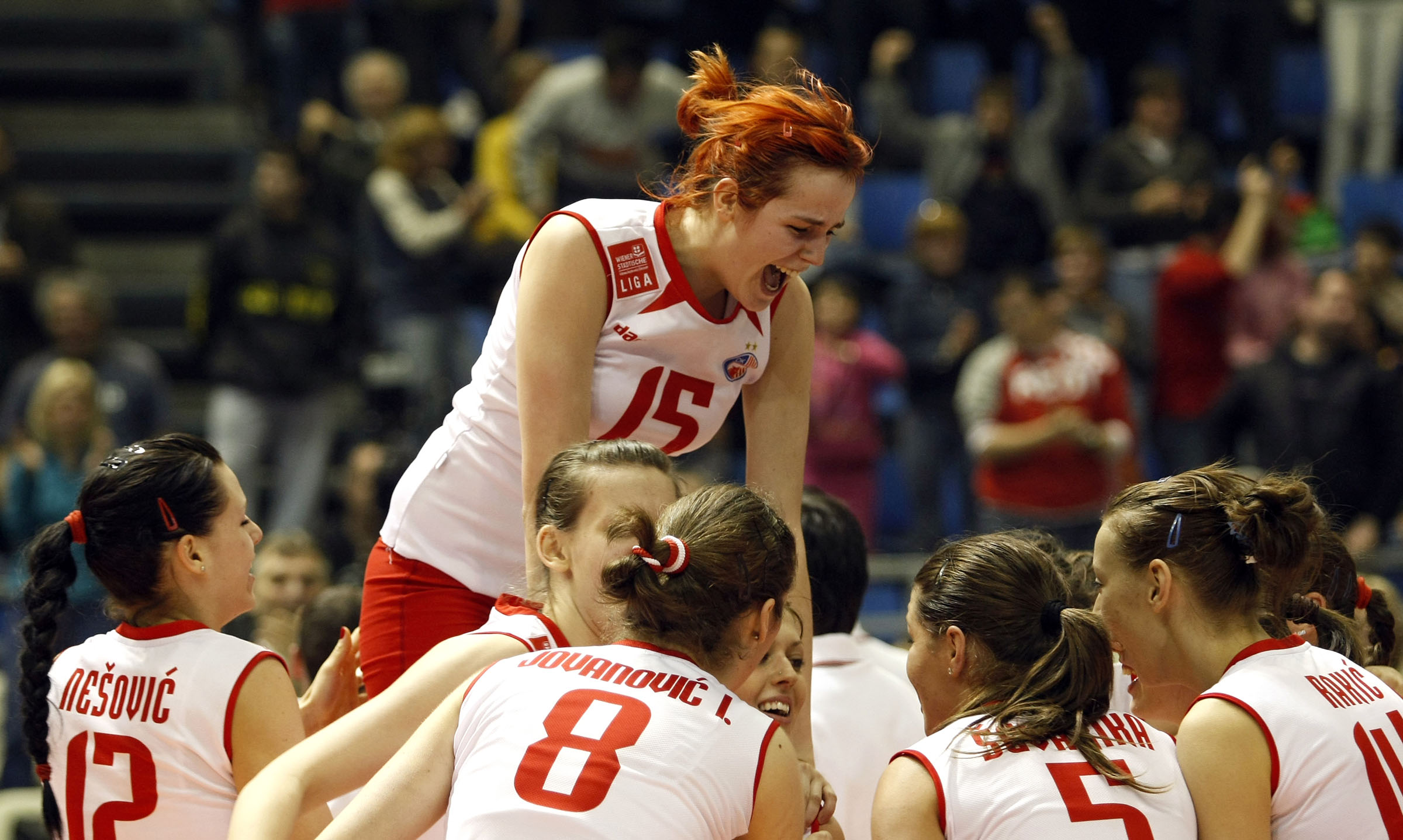 Odbojka, Kup CEV, final four.Crvena Zvezda Vs. Samorodok (Russia).Marta Drpa, up.Beograd, 16.03.2008..foto: Srdjan Stevanovic