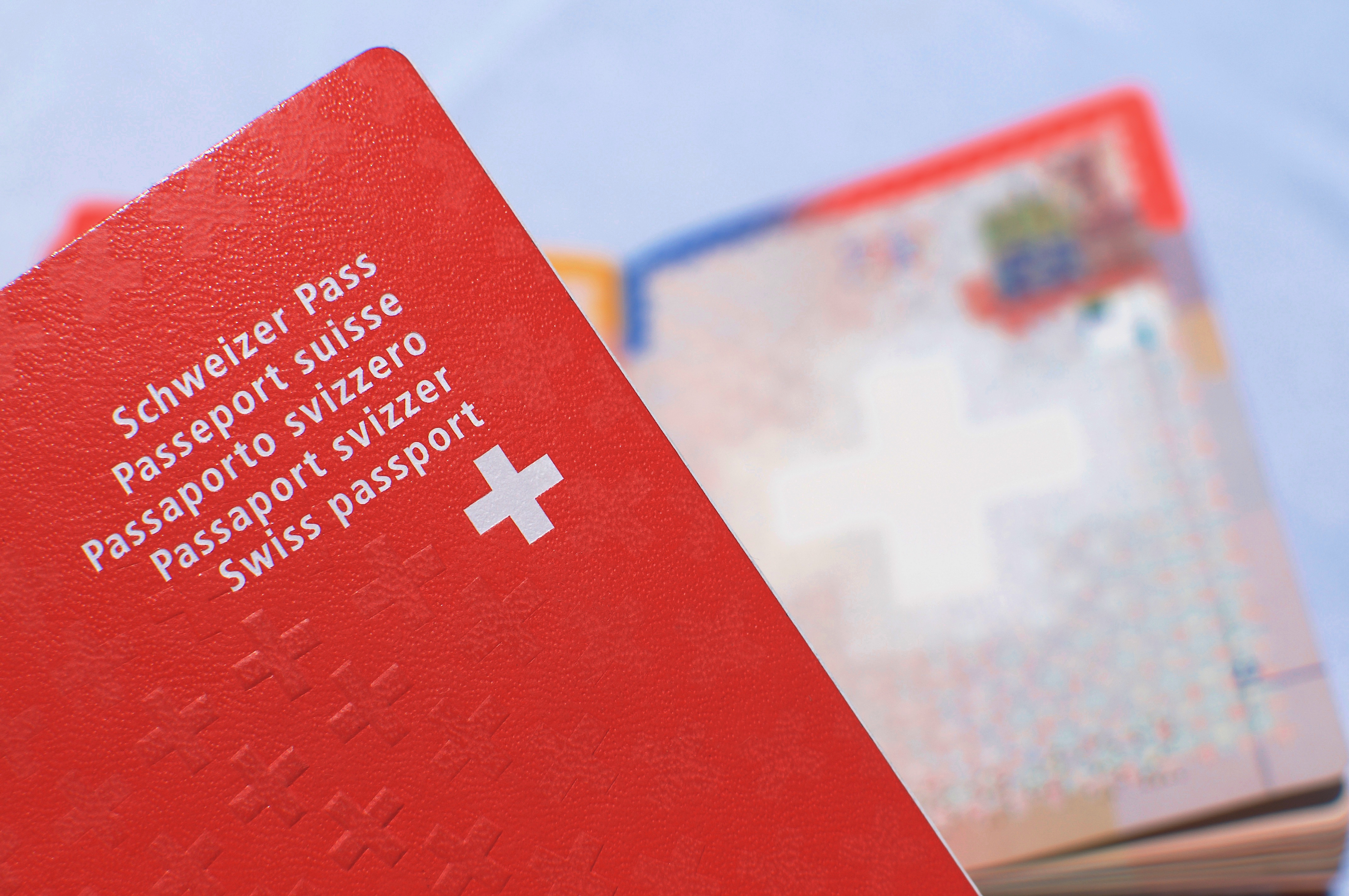 Close,Up,View,Of,One,Swiss,Passport,With,A,Blurred