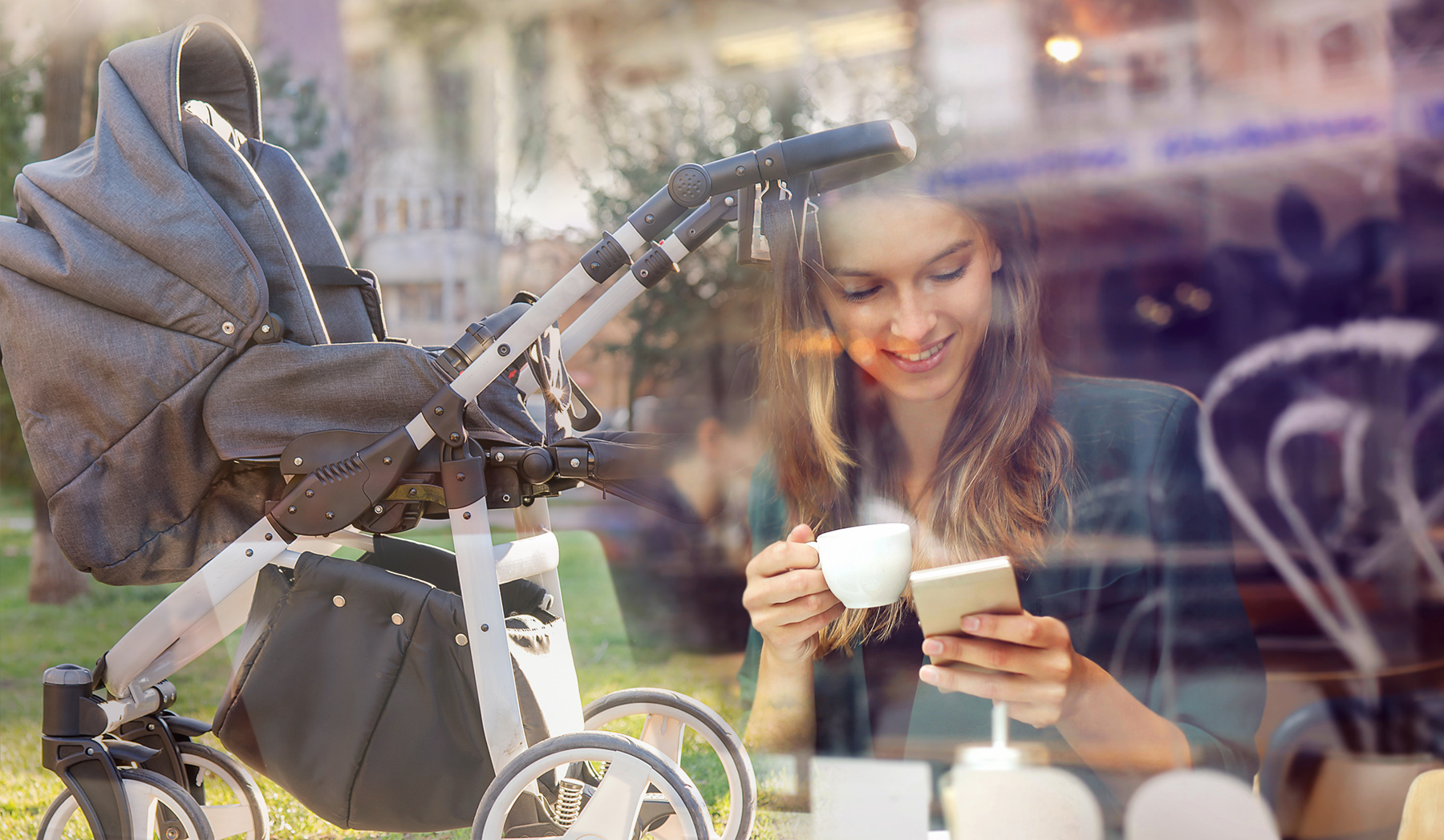 Woman,At,The,Cafeteria,Using,Technology