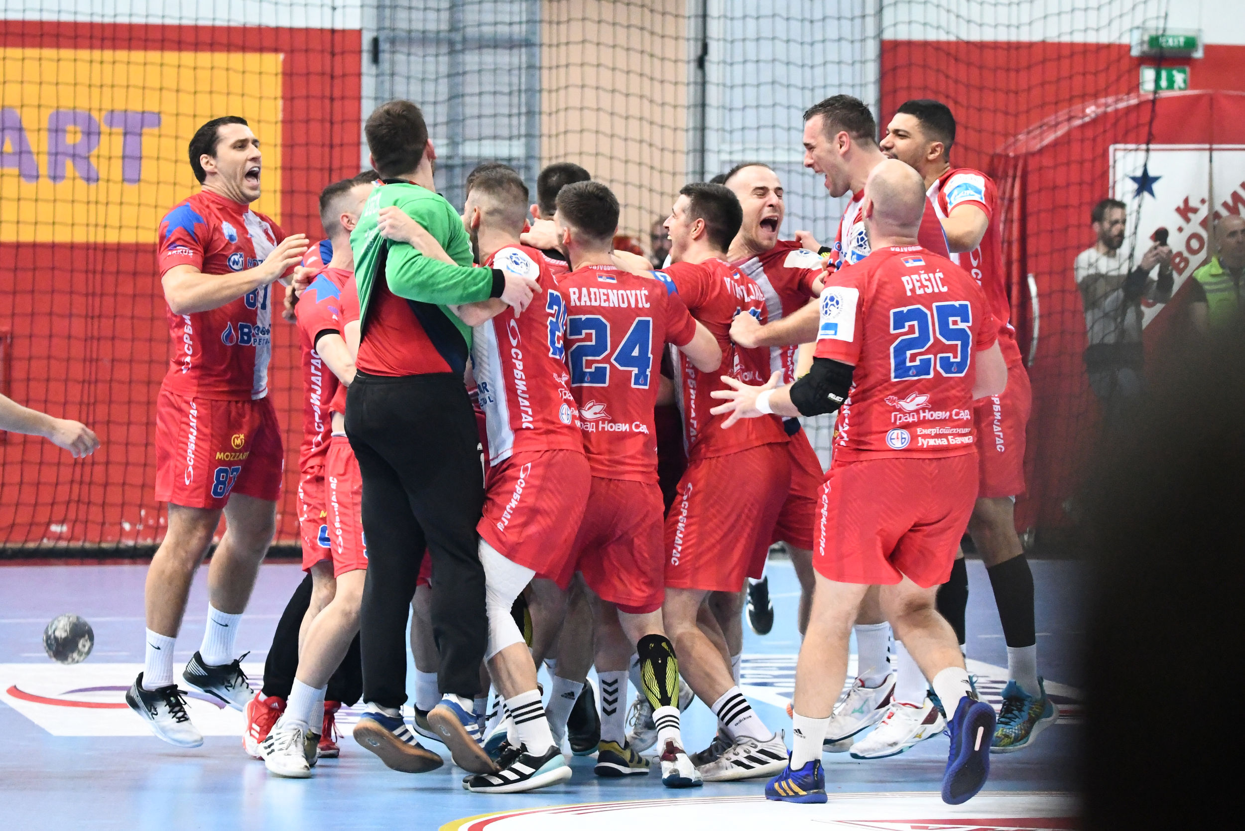 Slavlje, celebrations, ilustracija illustration  during the EHF Cup Semifinal match between Vojvodina and Alingsas at hall Slana Bara on April 22, 2022 in Belgrade, Serbia. (Photo by Starsport.rs ©)