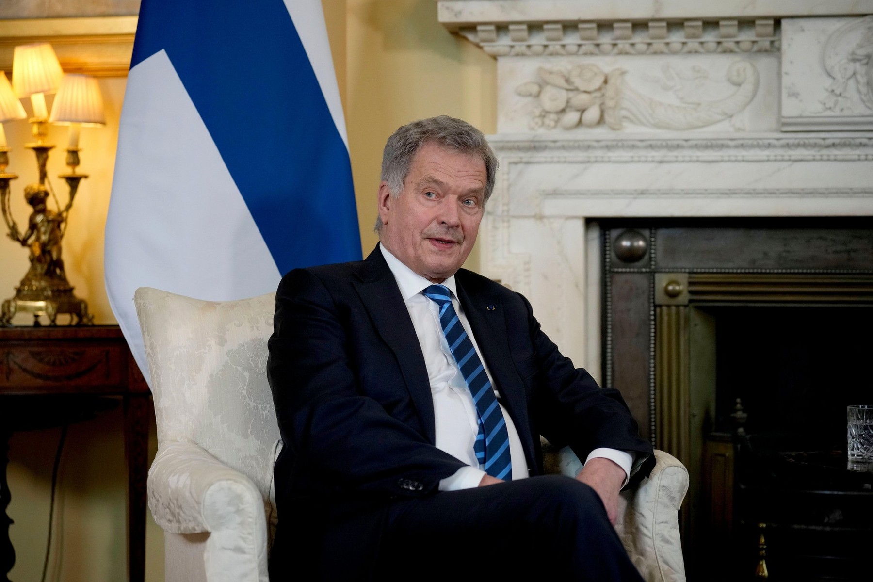 President of Finland, Sauli Niinisto during a meeting with Prime Minister Boris Johnson at Downing Street, in London, following the summit of the Joint Expeditionary Force (JEF), as he seeks to bolster European resilience following Russia's invasion of Uk
