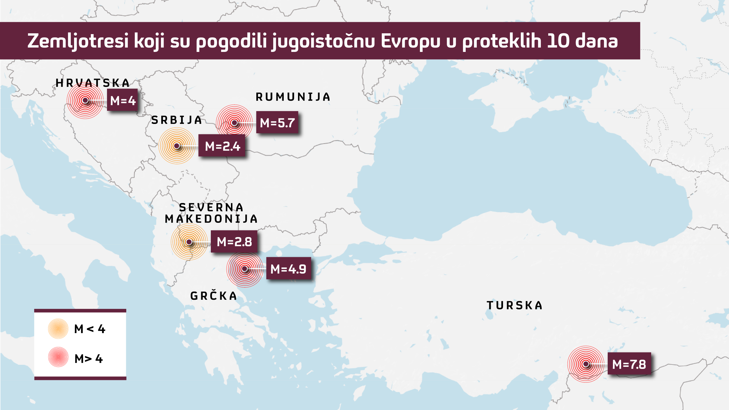 mapa, zemljotresi jugoistočna evropa