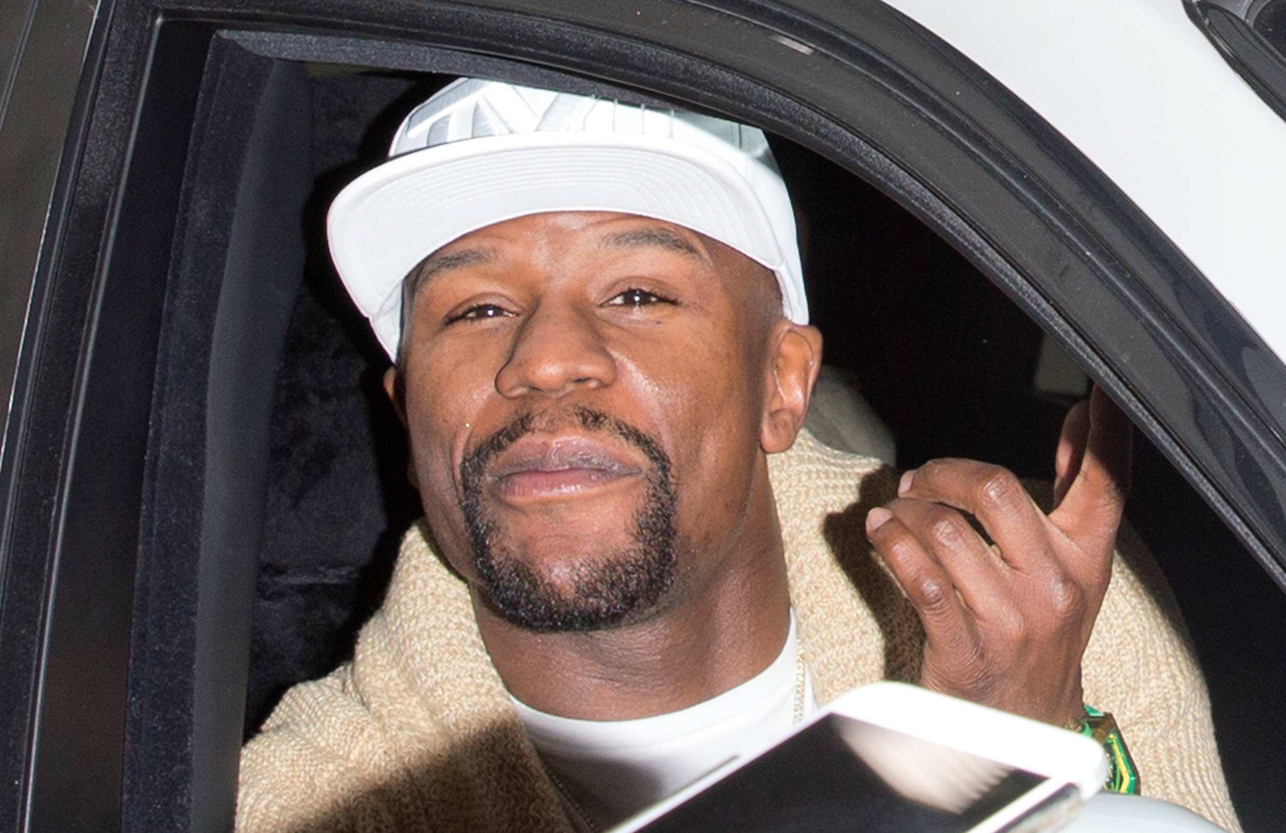 Floyd Mayweather and his stream of Rolls Royce preside cars were seen leaving 'Catch' Restaurant in West Hollywood, CA