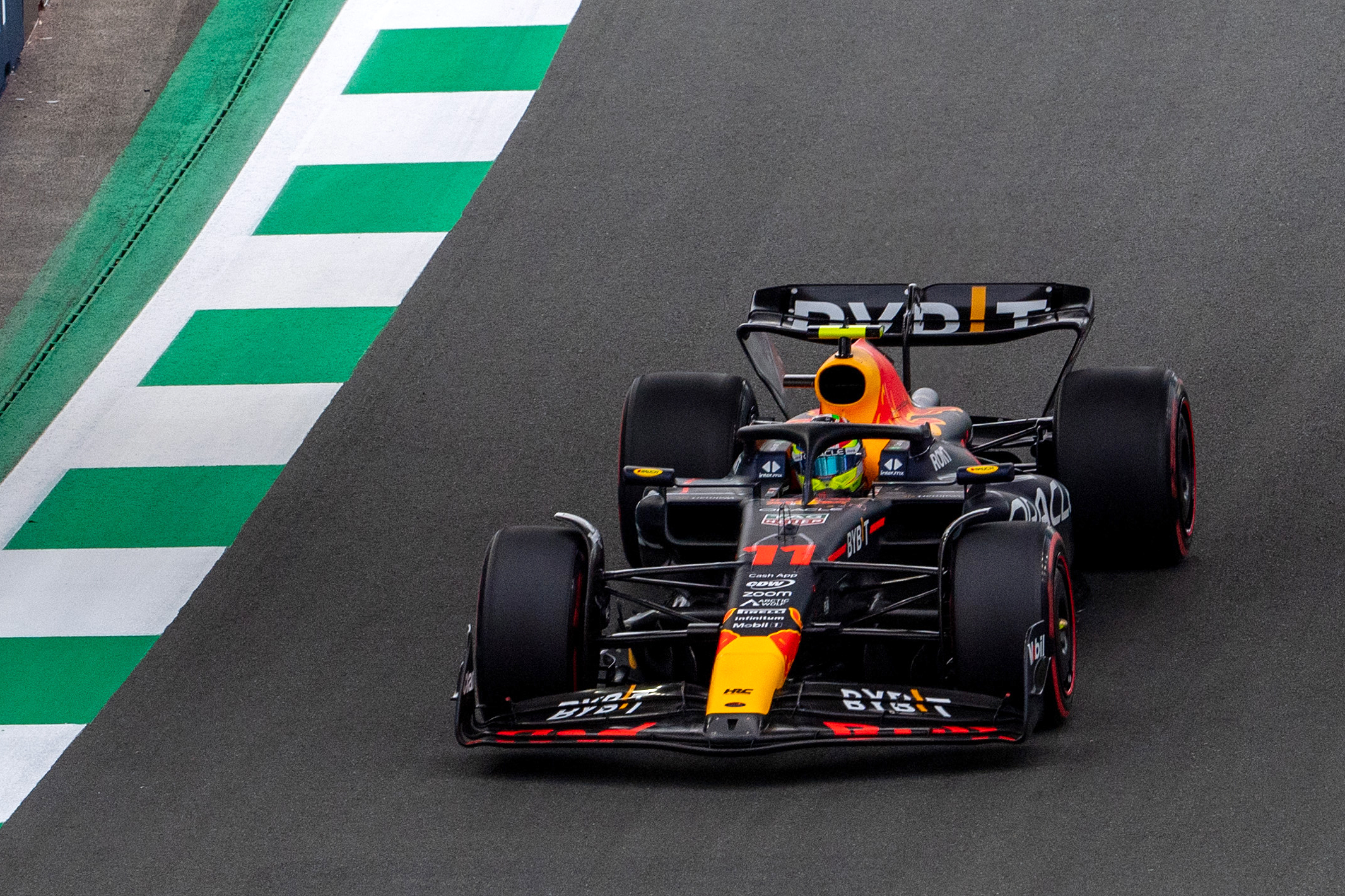 epa10530419 Mexican driver Sergio Perez of Red Bull Racing in action during the third free practice at the Jeddah Corniche Circuit, Saudi Arabia, 18 March 2023. The Formula One Grand Prix of Saudi Arabia will take place on 19 March.  EPA-EFE/STR