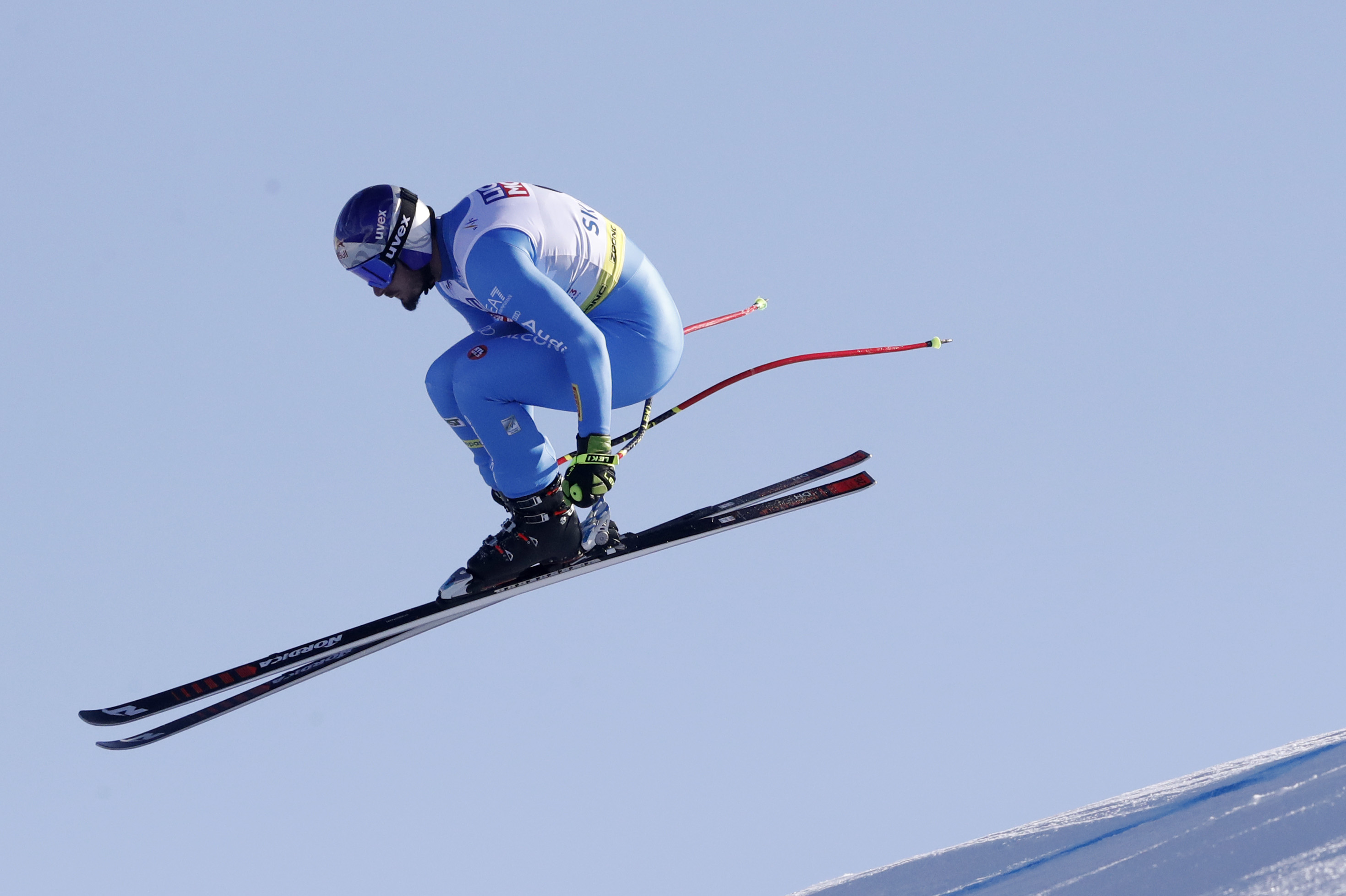 epa10458799 Dominik Paris of Italy in action during the Men's Downhill training at the FIS Alpine Skiing World Championships in Courchevel, France, 10 February 2023.  EPA-EFE/Guillaume Horcajuelo