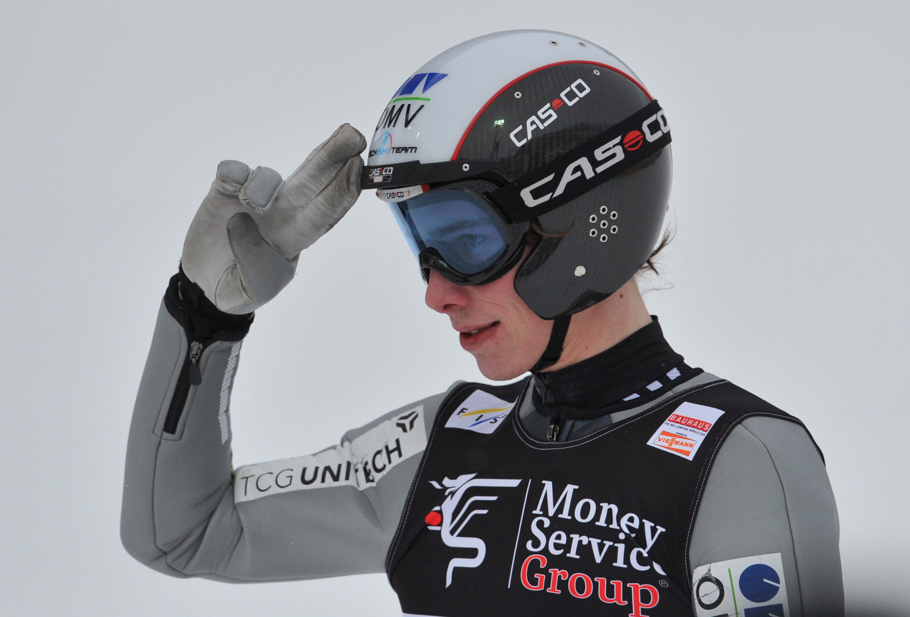 epa02012867 Czech ski jumper Antonin Hajek gestures after a jump during the Ski Flying World Cup finals at Heini Klopfer jump in Oberstdorf, Germany, 31 January 2010. Hajek finished eighth.  EPA/ANDREAS GEBERT