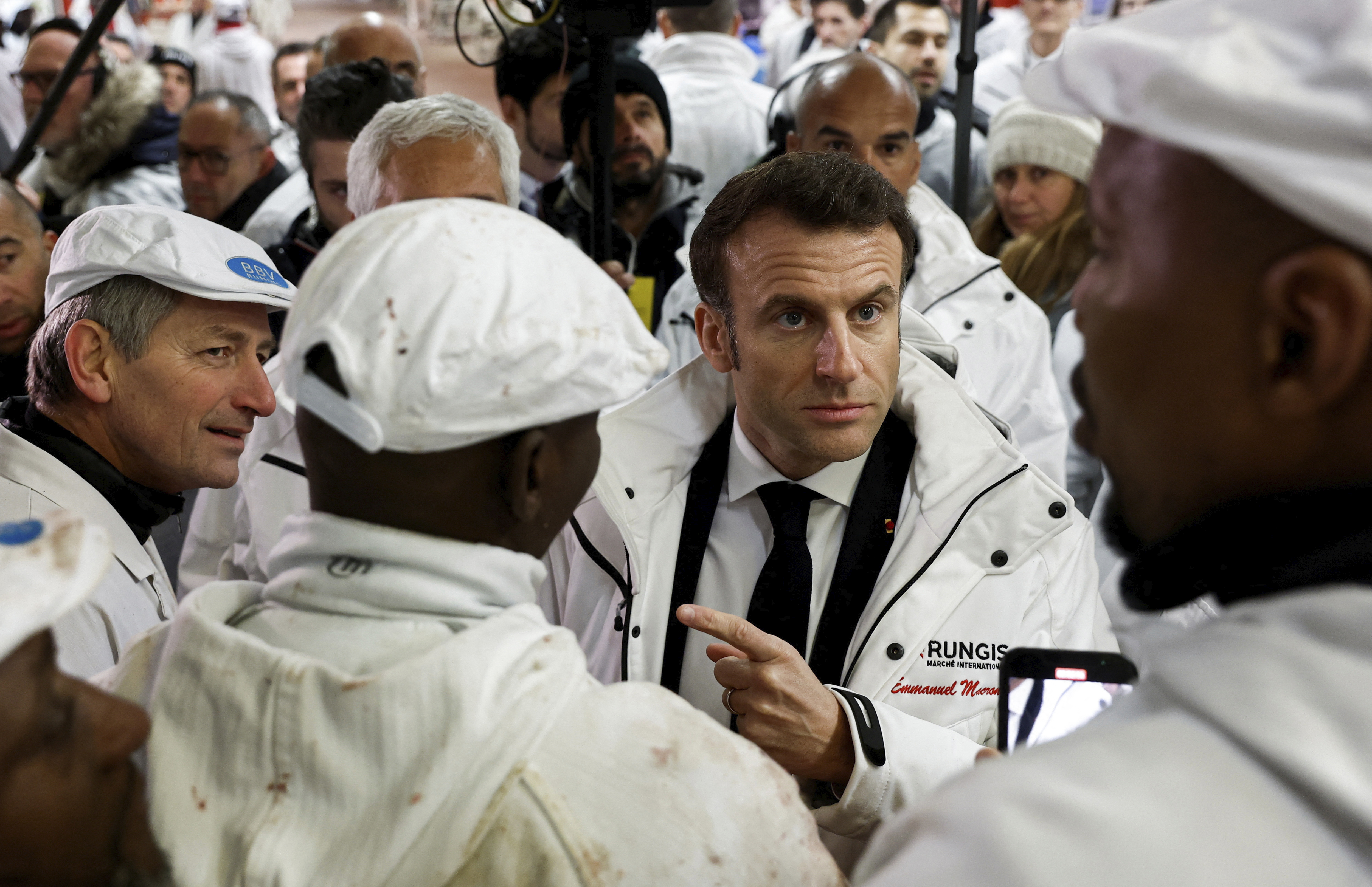 French President Emmanuel Macron visits the Rungis International wholesale market in Rungis