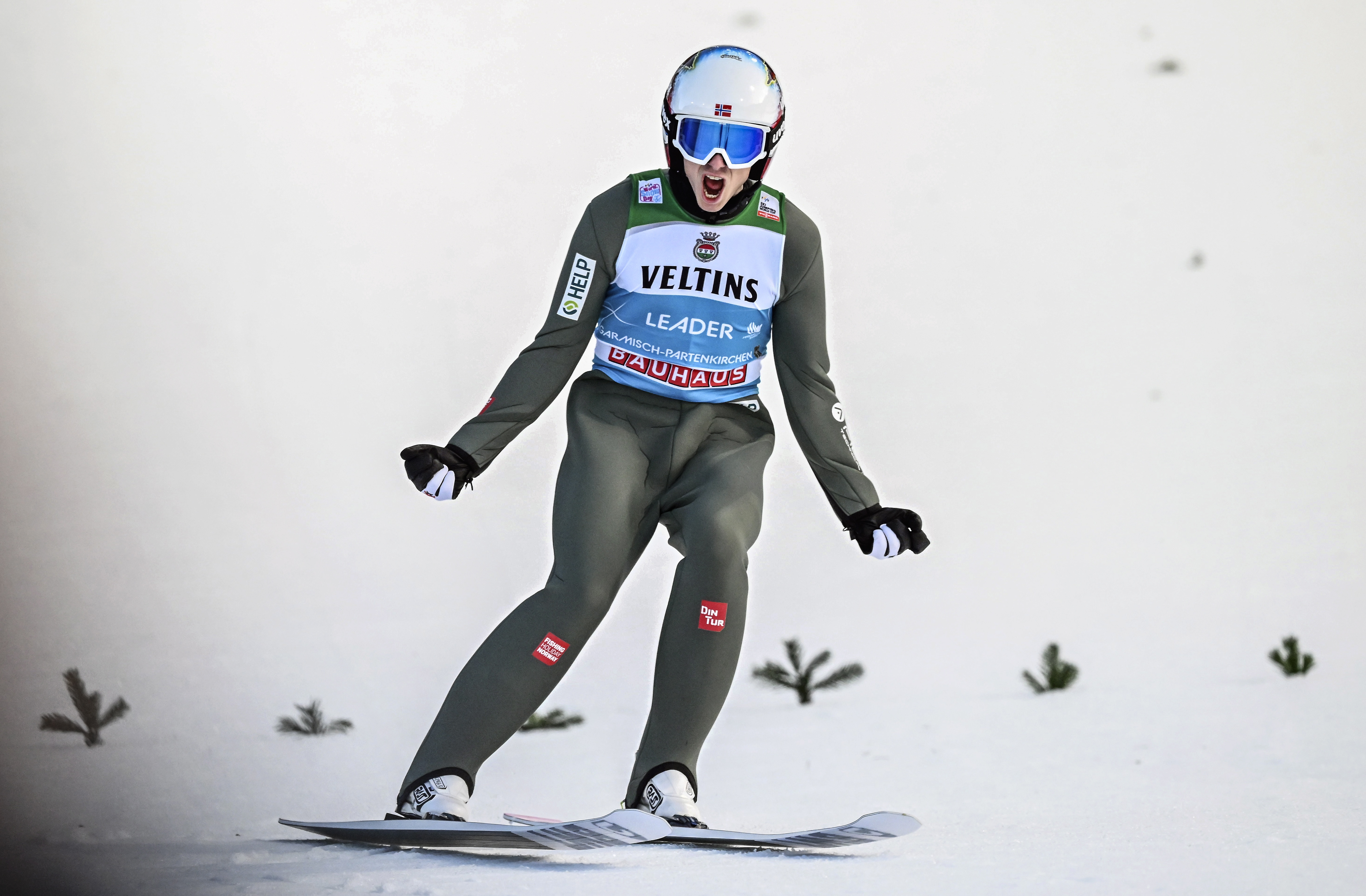 epa10385453 Halvor Egner Granerud of Norway reacts during the final round of the second stage of the 71st Four Hills Ski Jumping Tournament in Garmisch Partenkirchen, Germany, 01 January 2023.  EPA-EFE/CHRISTIAN BRUNA