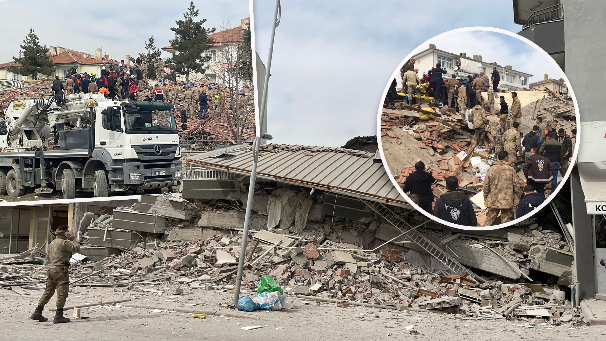 MALATYA, TURKIYE - FEBRUARY 27: Search and rescue works continue after 5.6 magnitude earthquake hits Malatya, Turkiye on February 27, 2023.  kombo