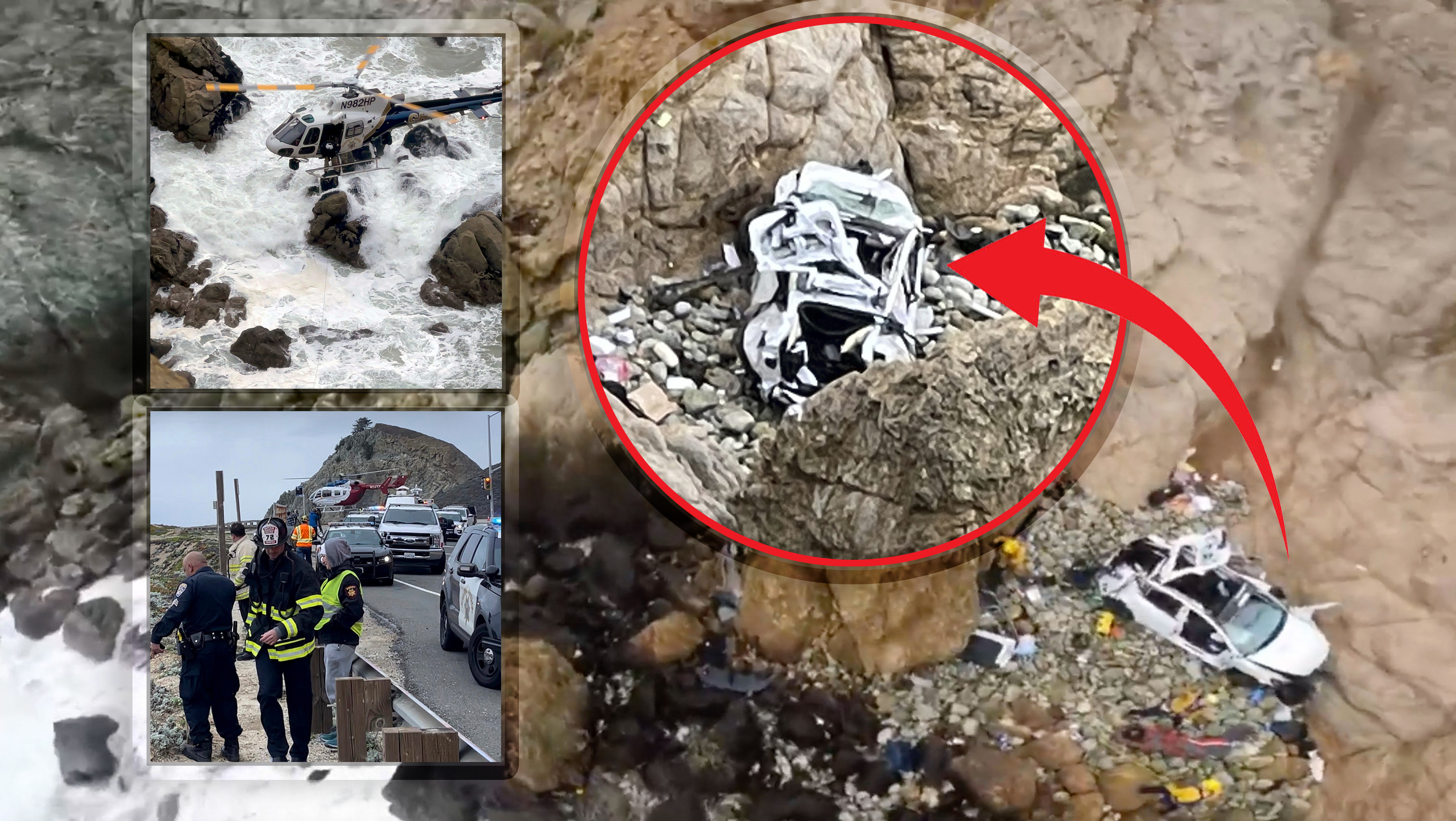 Miracle escape after Tesla car goes over a cliff in California