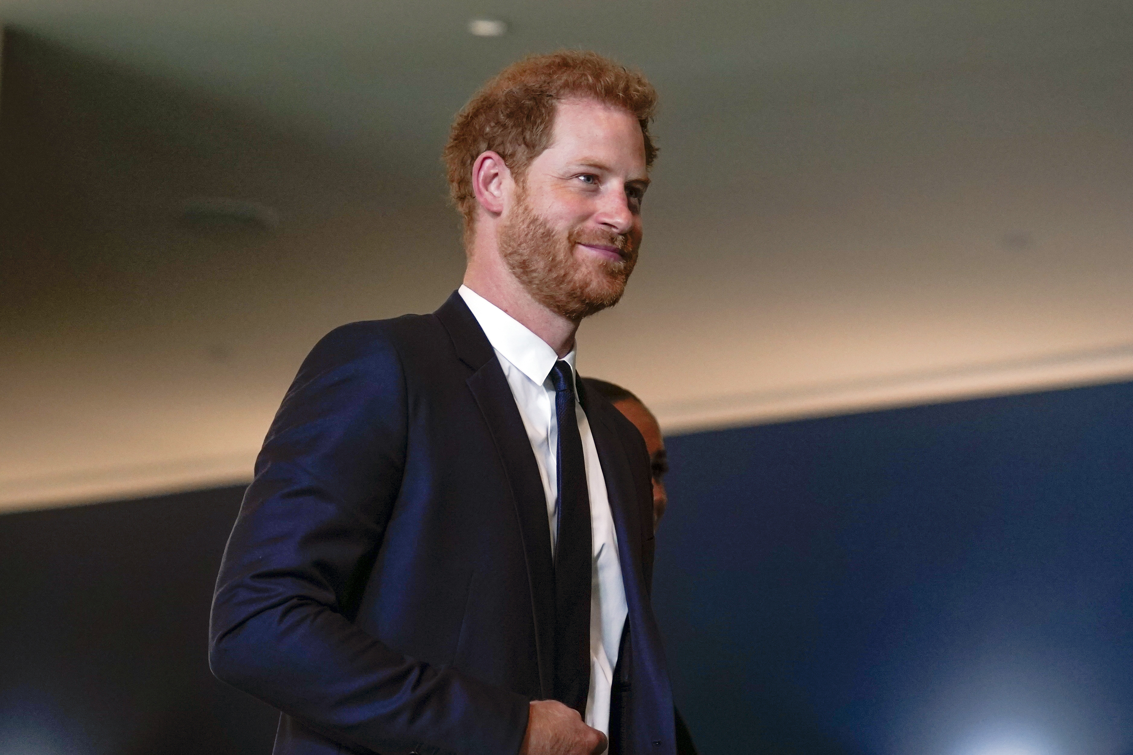 Prince Harry arrives at United Nations headquarters, Monday, July 18, 2022. The Duke and Duchess of Sussex were at the UN to mark the observance of Nelson Mandela International Day. (AP Photo/Seth Wenig)