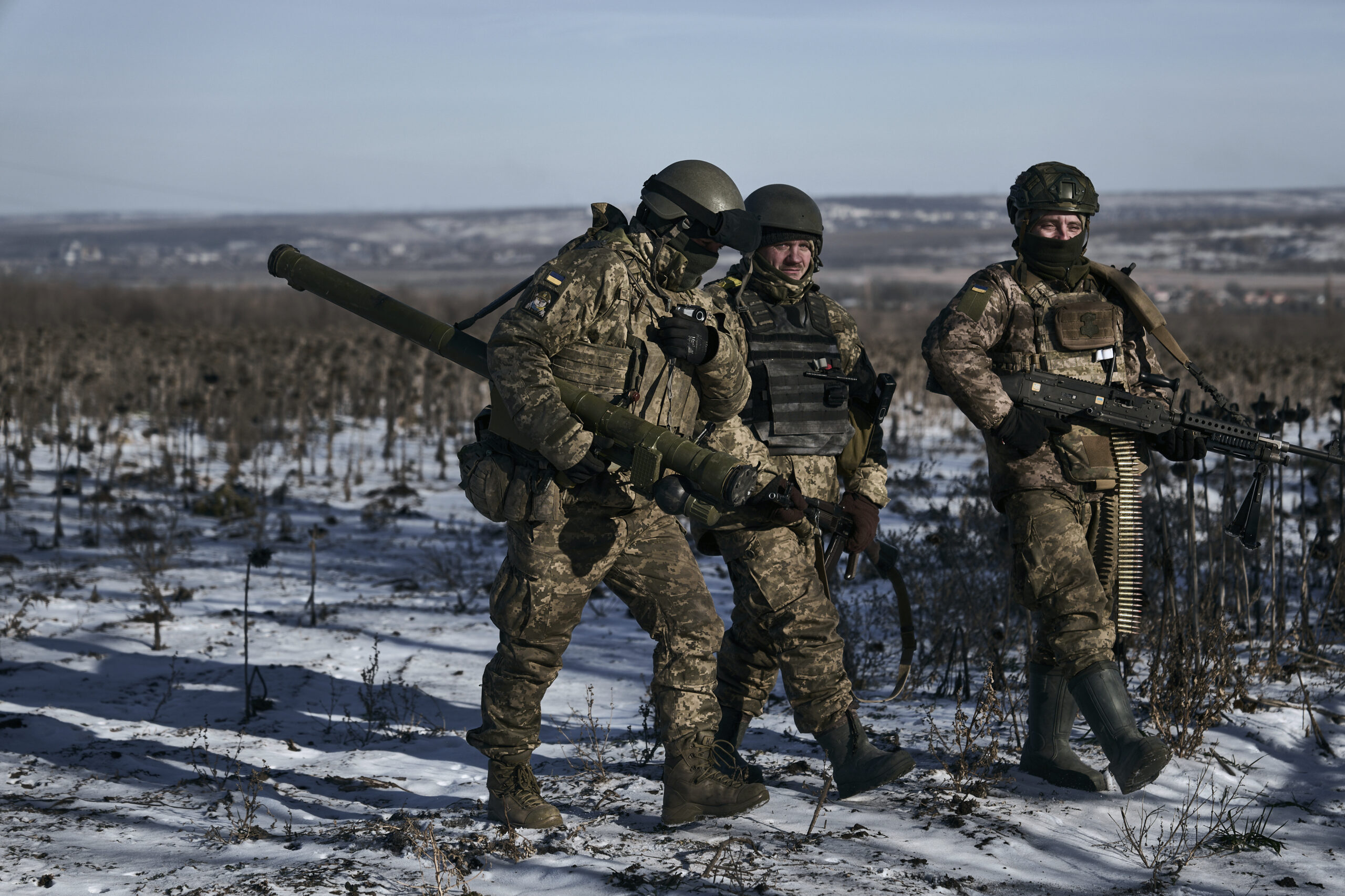 Ukrainian soldiers on their positions in the frontline near Soledar, Donetsk region, Ukraine, Wednesday, Jan. 11, 2023.(AP Photo/Libkos)