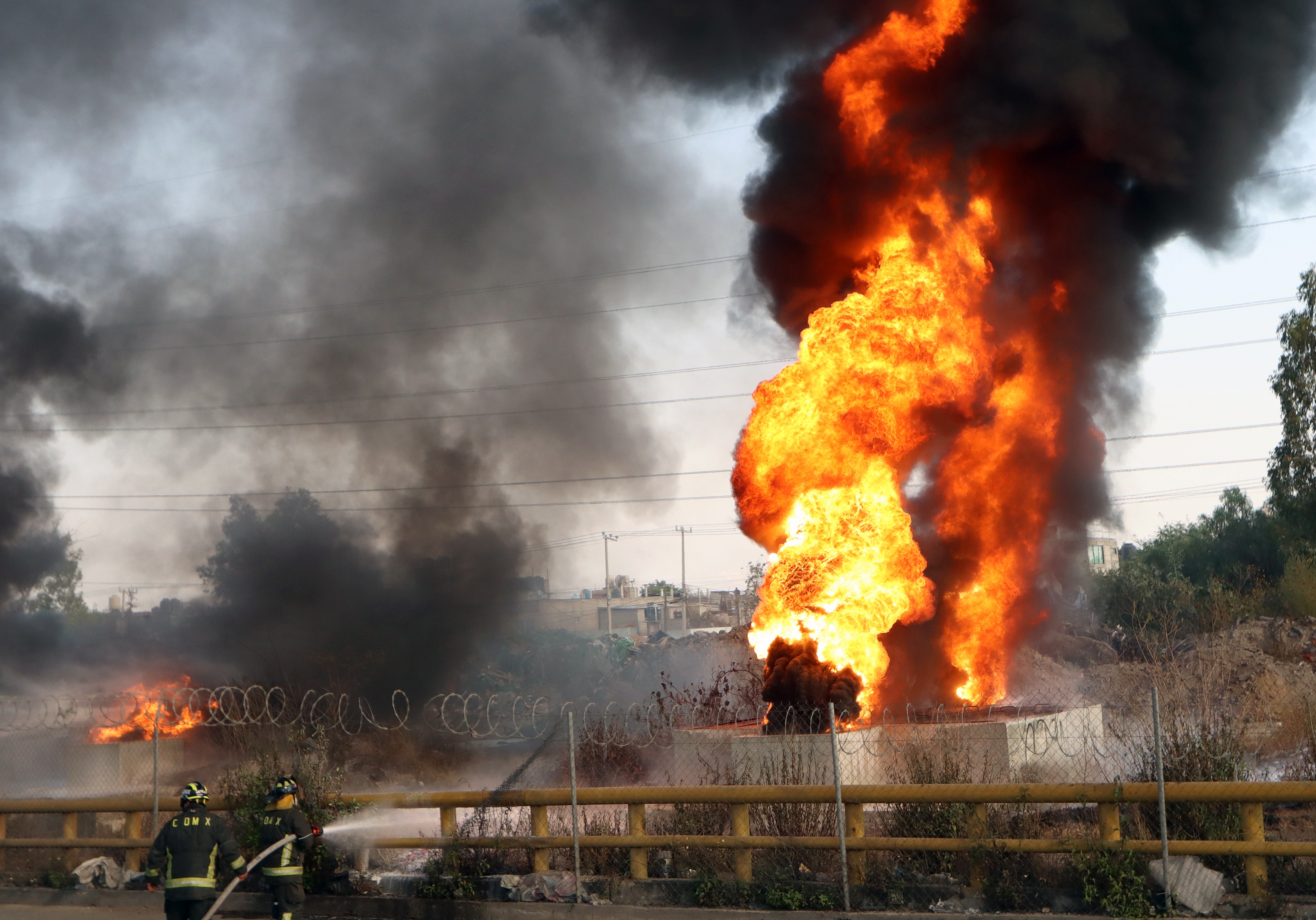Fire in a pipe of state oil company Petroleos Mexicanos (Pemex) in Mexico
