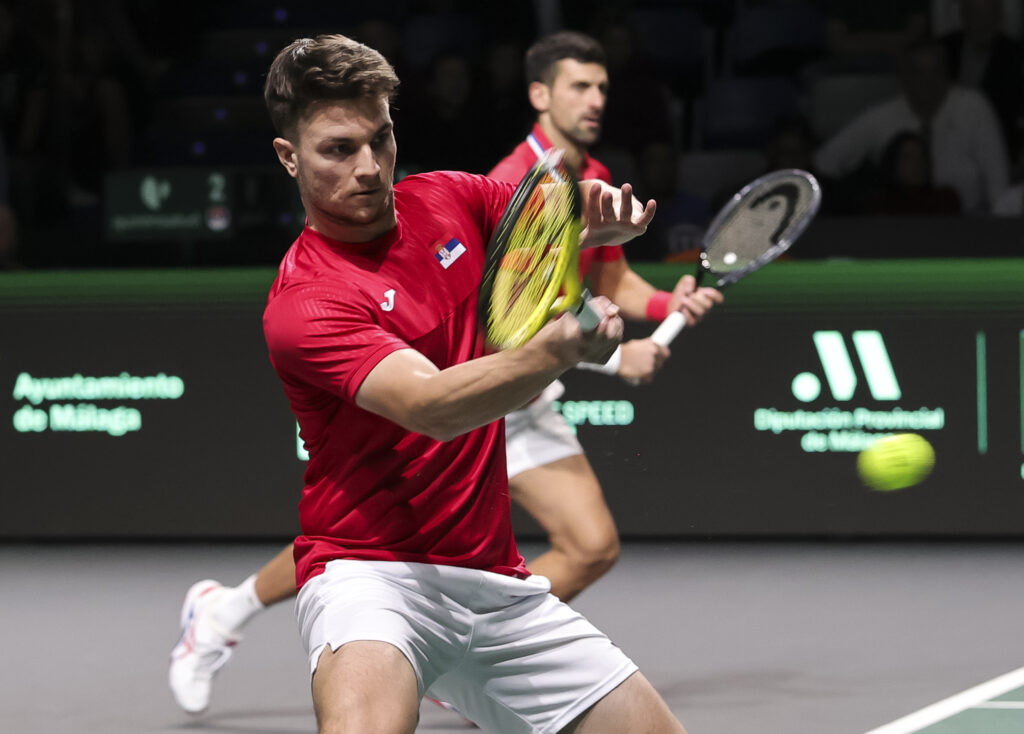 during the 2023 Davis Cup Final, Semifinal match between Serbia and Italy at Palacio de Deportes José María Martín Carpena, on November 25, 2023 in Malaga, Spain. (Photo by Srdjan Stevanovic/Starsport.rs ©)