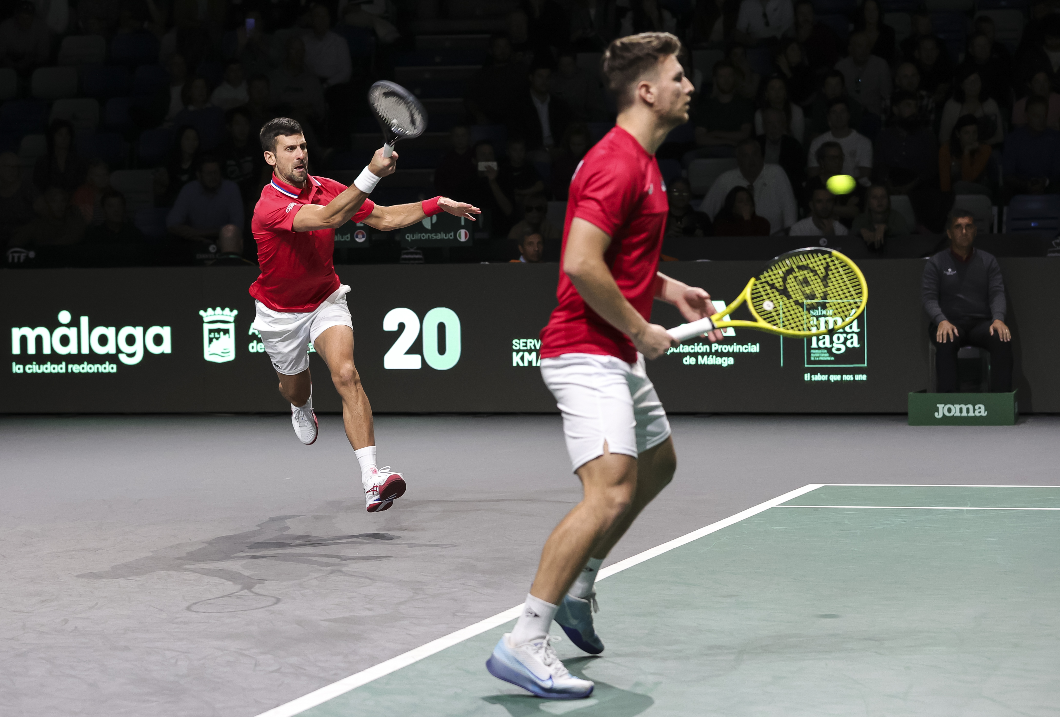 during the 2023 Davis Cup Final, Semifinal match between Serbia and Italy at Palacio de Deportes José María Martín Carpena, on November 25, 2023 in Malaga, Spain. (Photo by Srdjan Stevanovic/Starsport.rs ©)