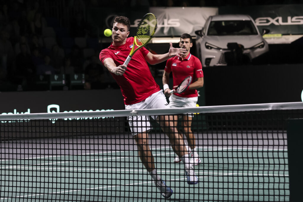 during the 2023 Davis Cup Final, Semifinal match between Serbia and Italy at Palacio de Deportes José María Martín Carpena, on November 25, 2023 in Malaga, Spain. (Photo by Srdjan Stevanovic/Starsport.rs ©)