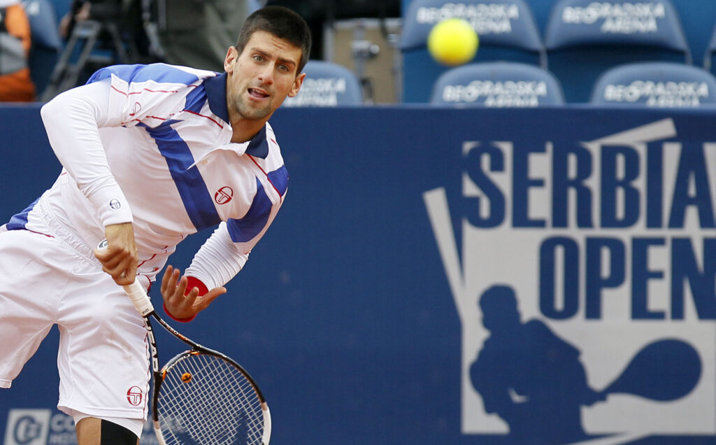 Tenis, Serbia Open 2011.Final.Novak Djokovic (SRB) Vs. Feliciano Lopez (ESP).Novak Djokovic, returns the ball.Beograd, 01.05.2011..foto: Srdjan Stevanovic