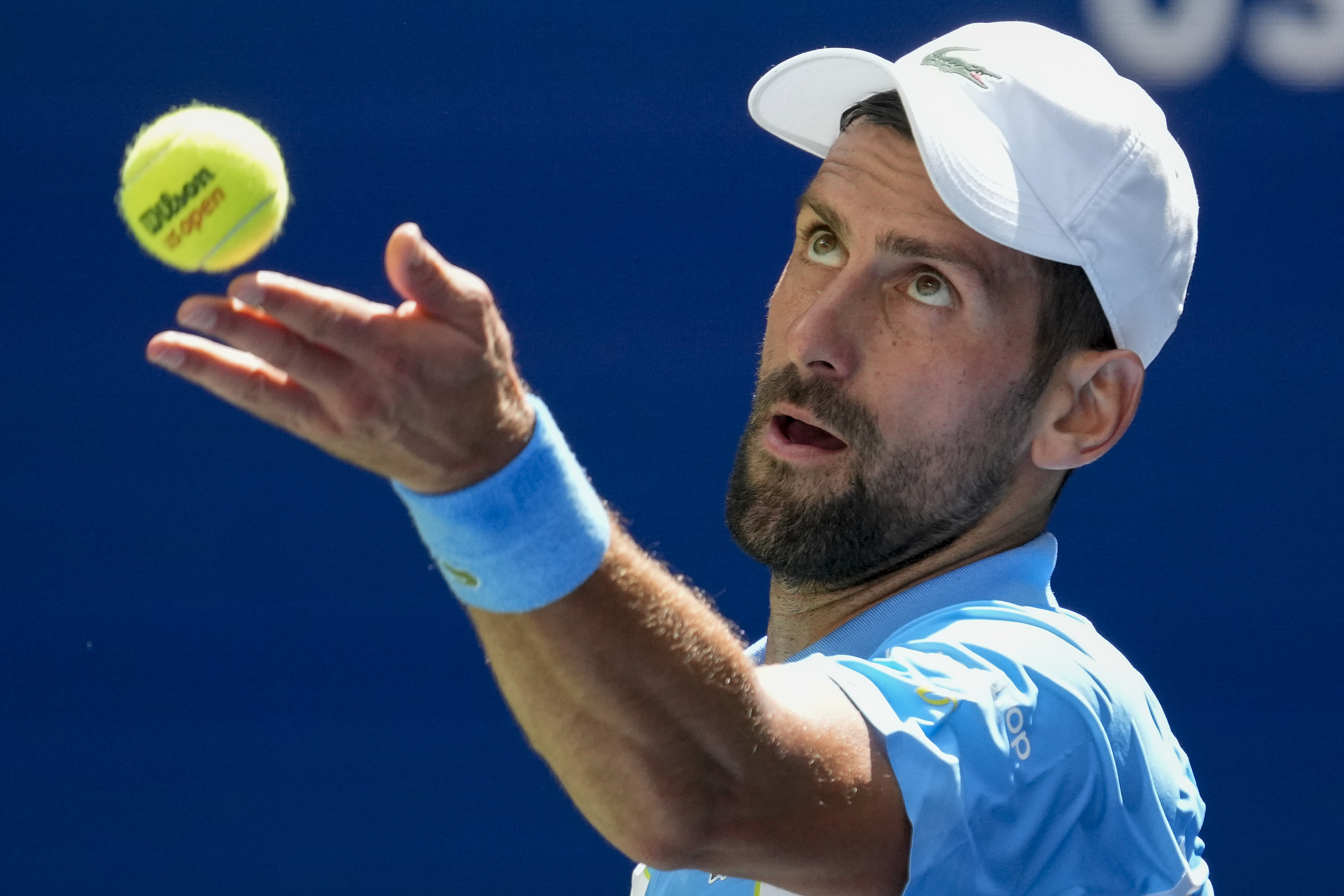 Novak Djokovic, of Serbia, serves to Bernabe Zapata Miralles, of Spain, during the second round of the U.S. Open tennis championships, Wednesday, Aug. 30, 2023, in New York. (AP Photo/John Minchillo)