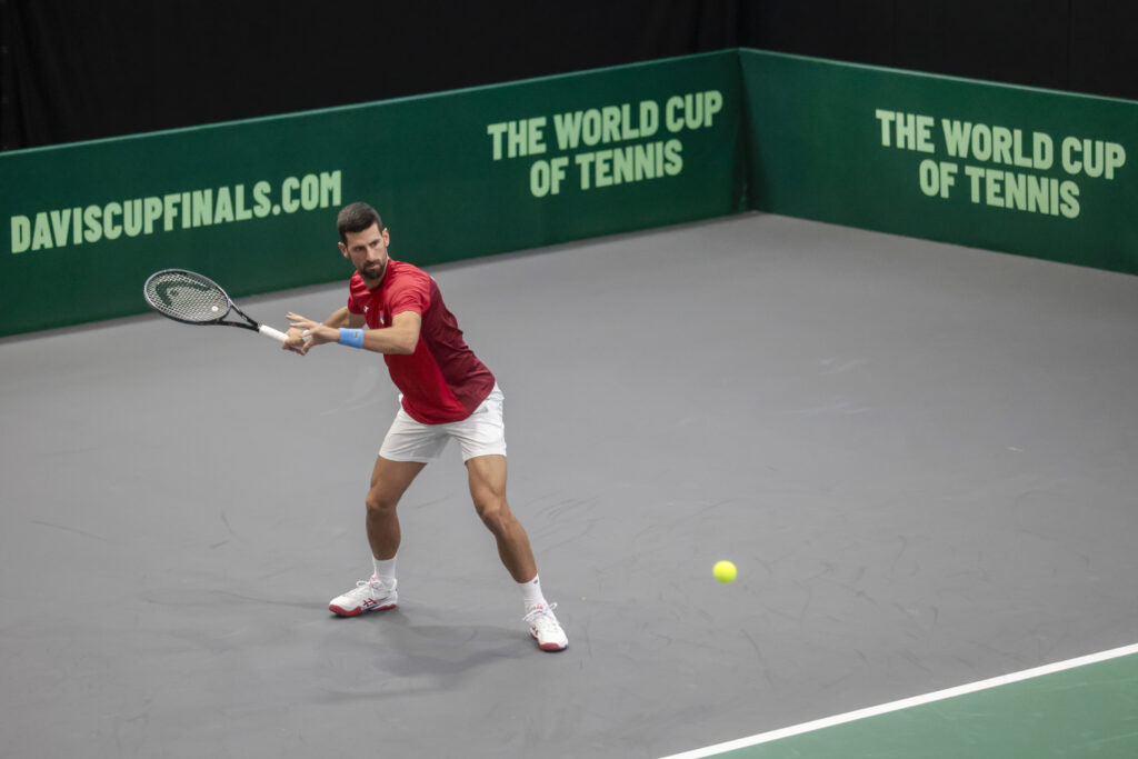 epa10858887 Serbian tennis player and current number one of the ATP Novak Djokovic takes part in a training session in Valencia, eastern Spain, 13 September 2023, where he is to take part in the Davis Cup 2023 finals tournament.  EPA-EFE/Ana Escobar