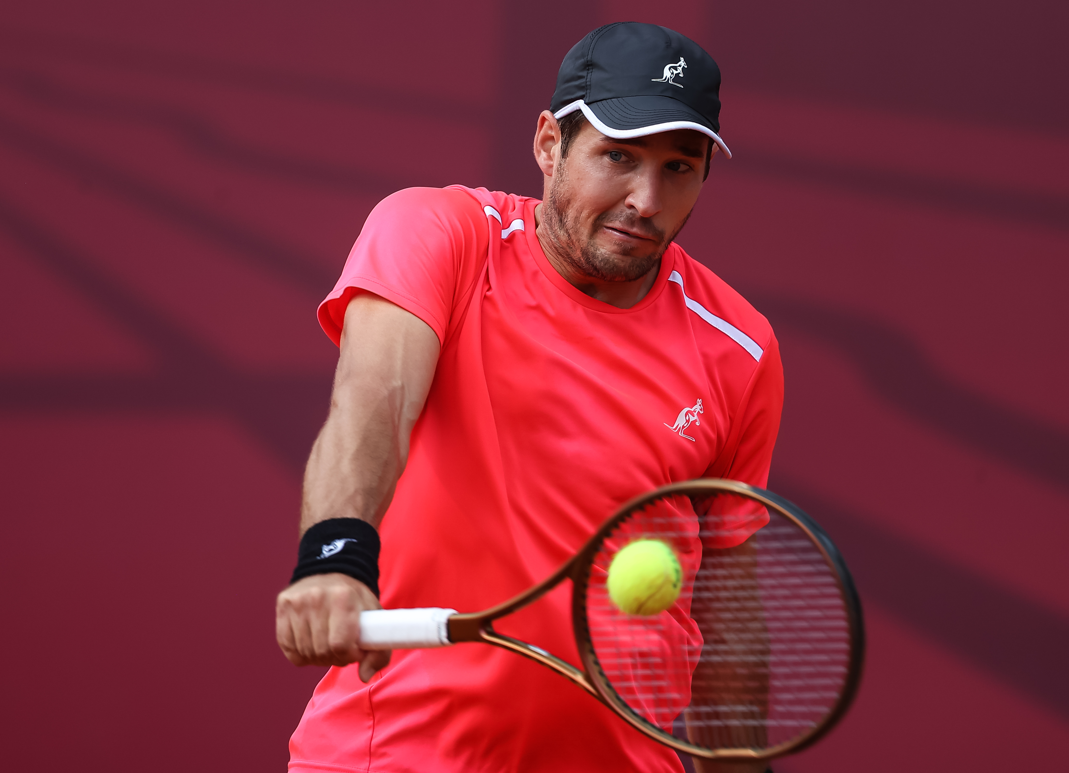 Dusan Lajovic returns the ball to Andrey Rublev during the ATP 250 Srpska Open 2023 Final match at National Tennis Center on April 23, 2023 in Banja Luka, Bosnia and Herzegovina. (Photo by Predrag Milosavljevic/Starsport.rs)