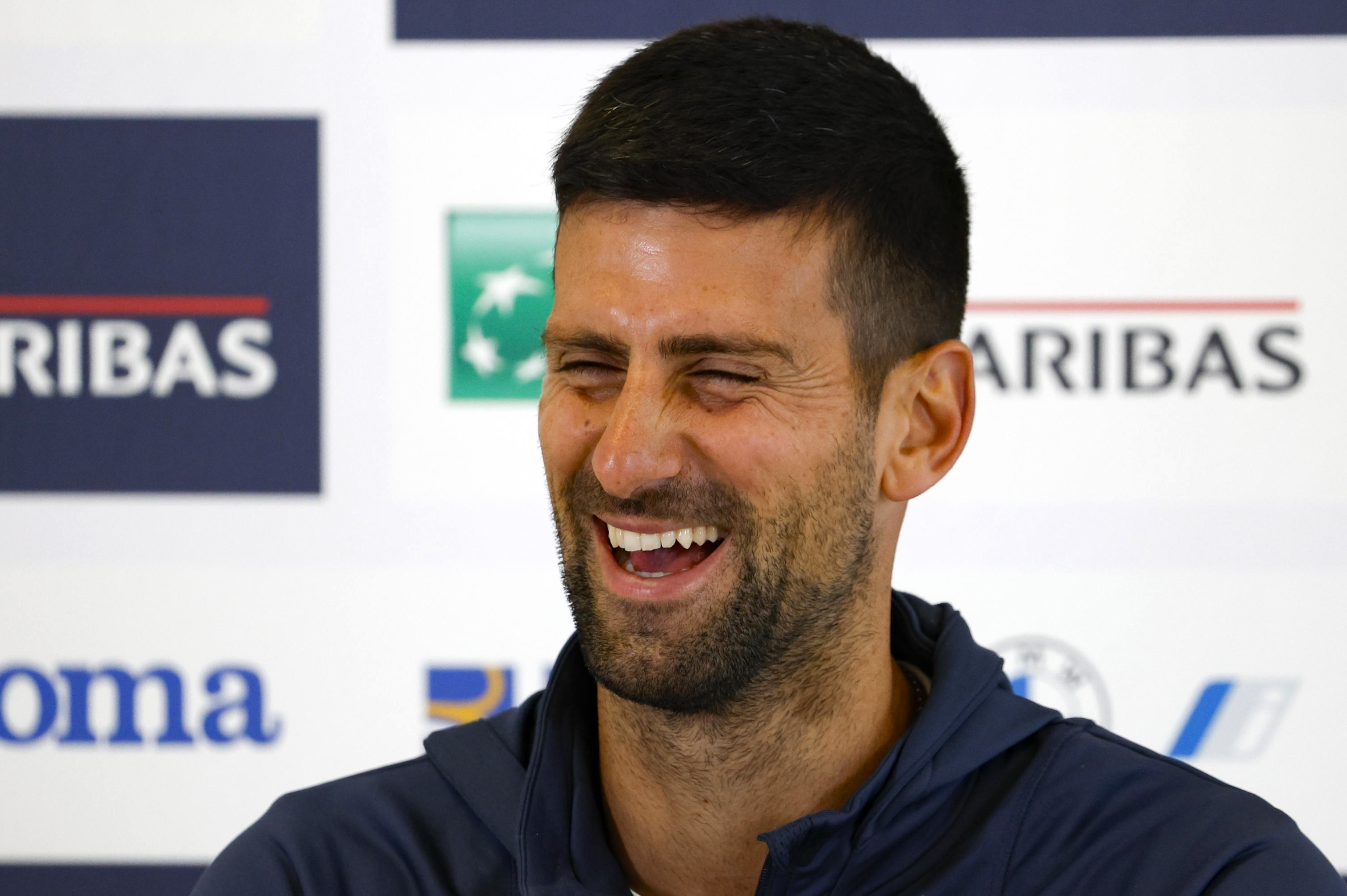 epa10621417 Novak Djokovic of Serbia during a press conference at the Italian Open tennis tournament in Rome, Italy, 11 May 2023.  EPA-EFE/FABIO FRUSTACI